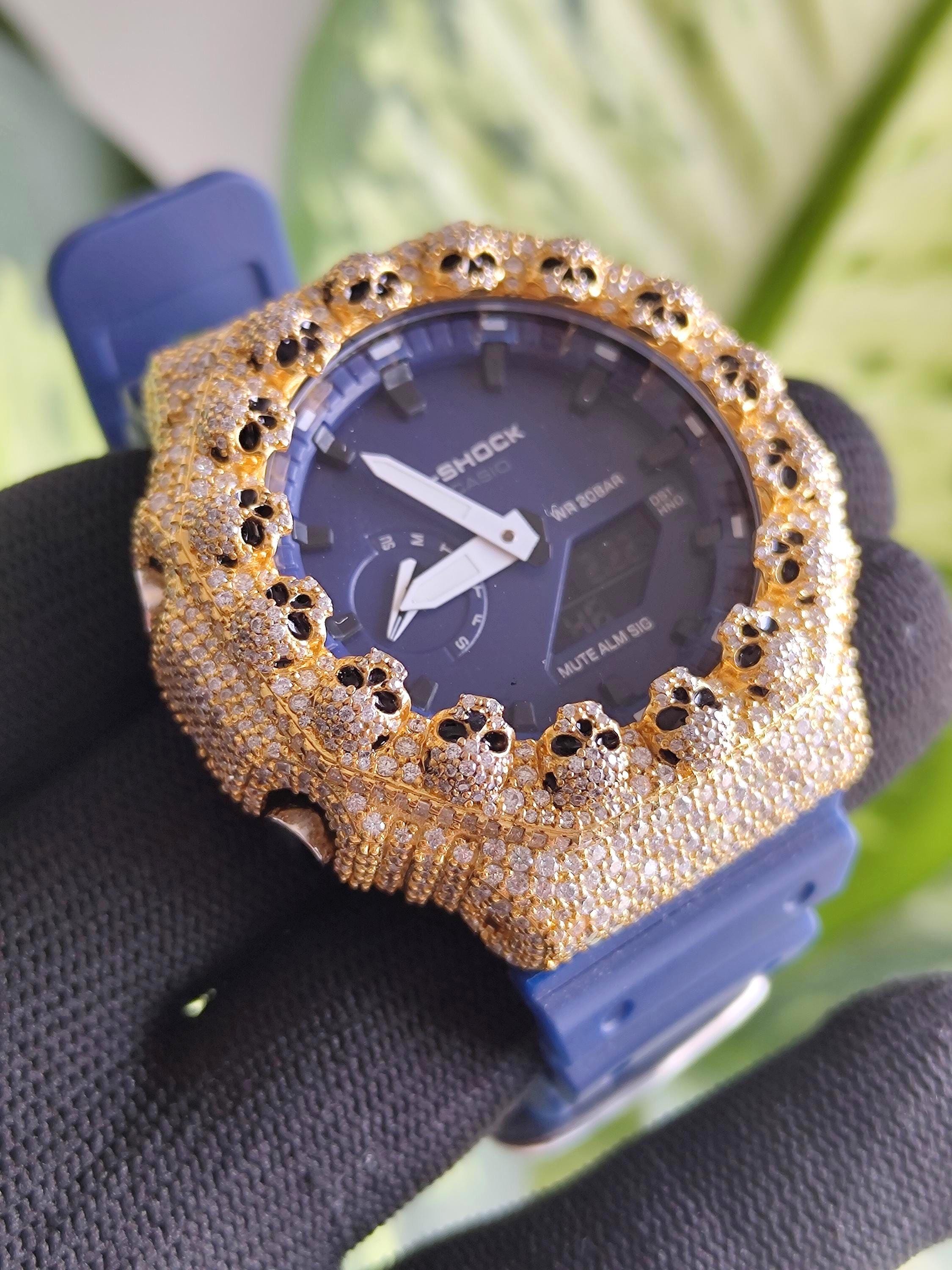 Custom Iced Out Moissanite Watch  – Gold Finish – Skull bazel