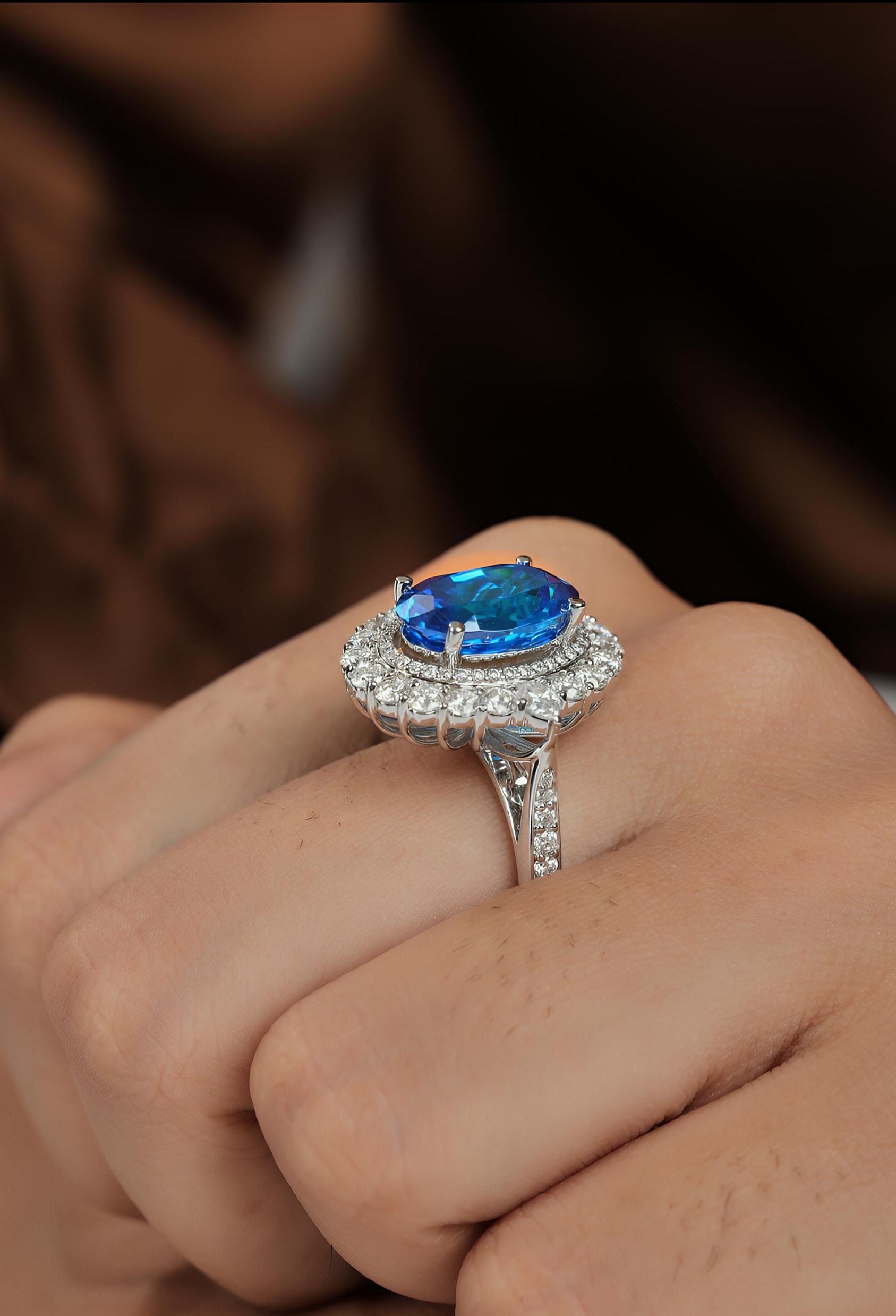 Blue Gemstone & Sterling Silver Statement Ring