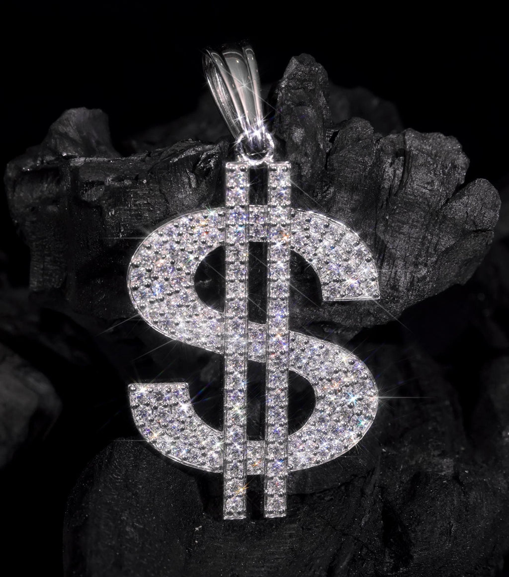 Moissanite Dollar sign Pendant - Handmade 925 Sterling Silver