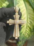 Golden Iced Out Cross Pendant: VVS1 Moissanite, Sterling Silver Hip Hop Necklace