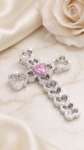 Pink Heart Cross Pendant | VVS1 Moissanite Charm | Luxury Hip Hop Jewelry
