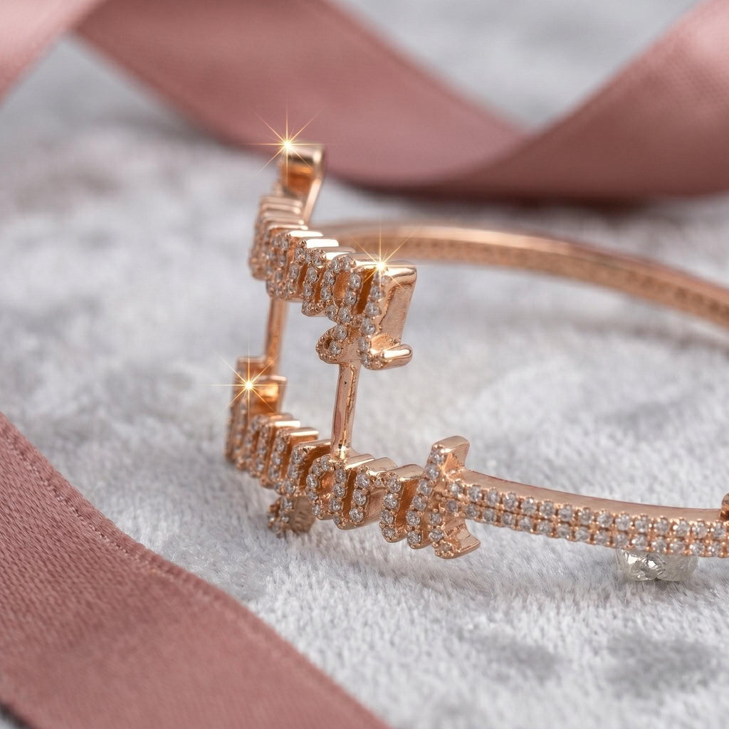 Custom Double Name Bracelet | Rose Gold Finish, Moissanite Stones, Couple Jewelry