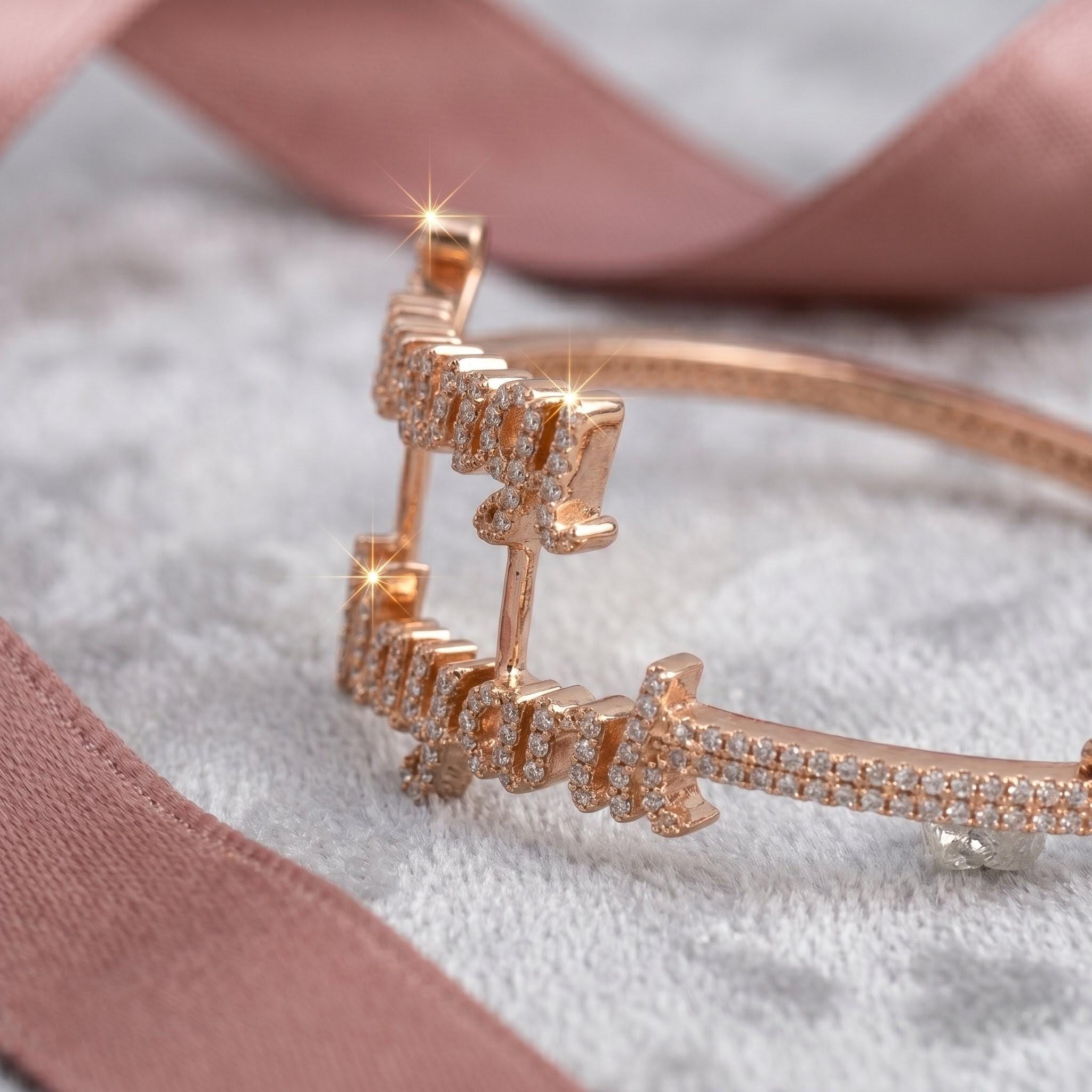 Custom Double Name Bracelet | Rose Gold Finish, Moissanite Stones, Couple Jewelry