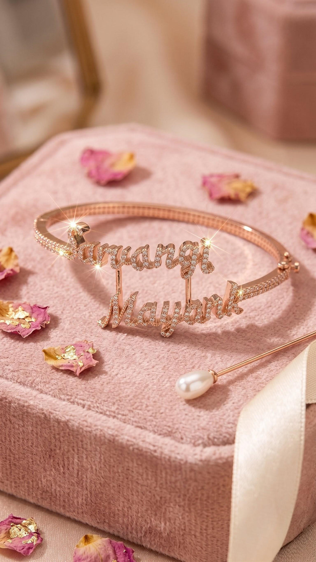 Custom Double Name Bracelet | Rose Gold Finish, Moissanite Stones, Couple Jewelry