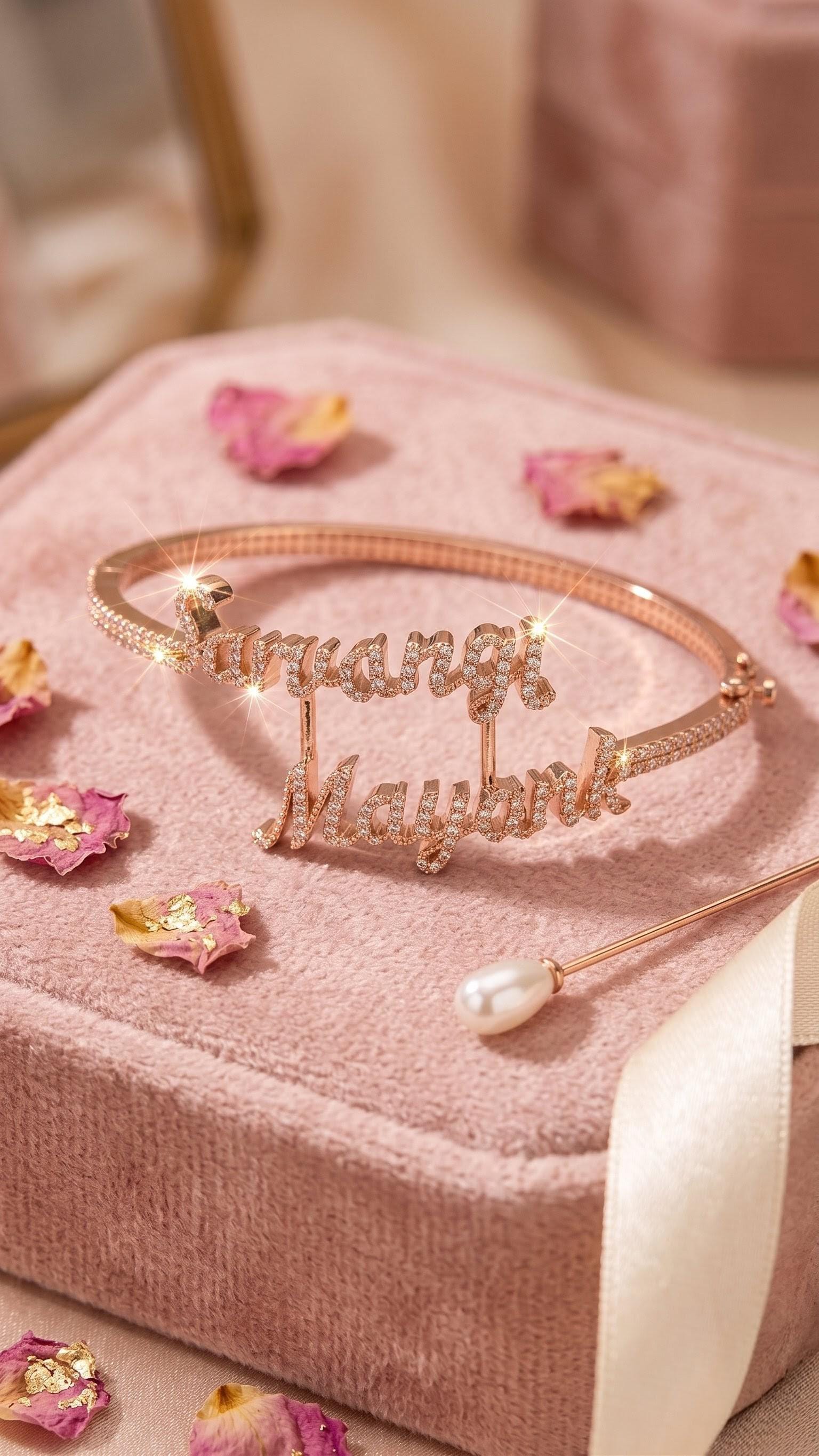 Custom Double Name Bracelet | Rose Gold Finish, Moissanite Stones, Couple Jewelry
