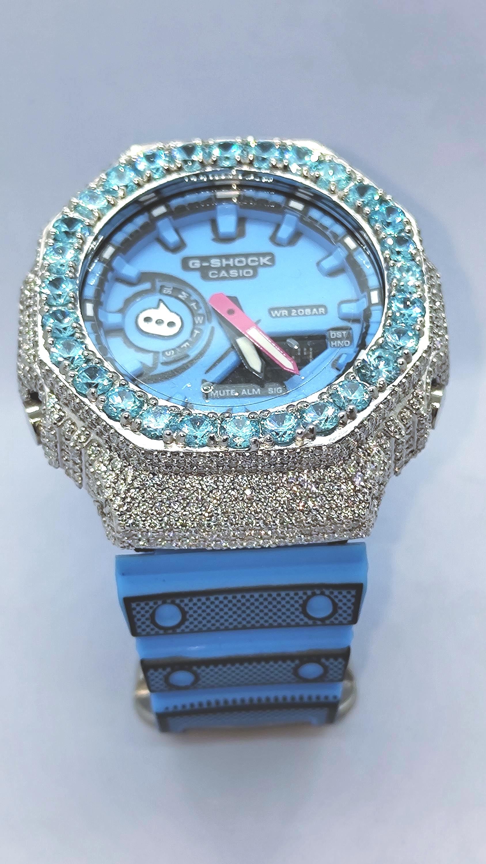 Iced Out Aqua Blue Moissanite Watch | Luxury Hip Hop Custom Diamond Style Timepiece
