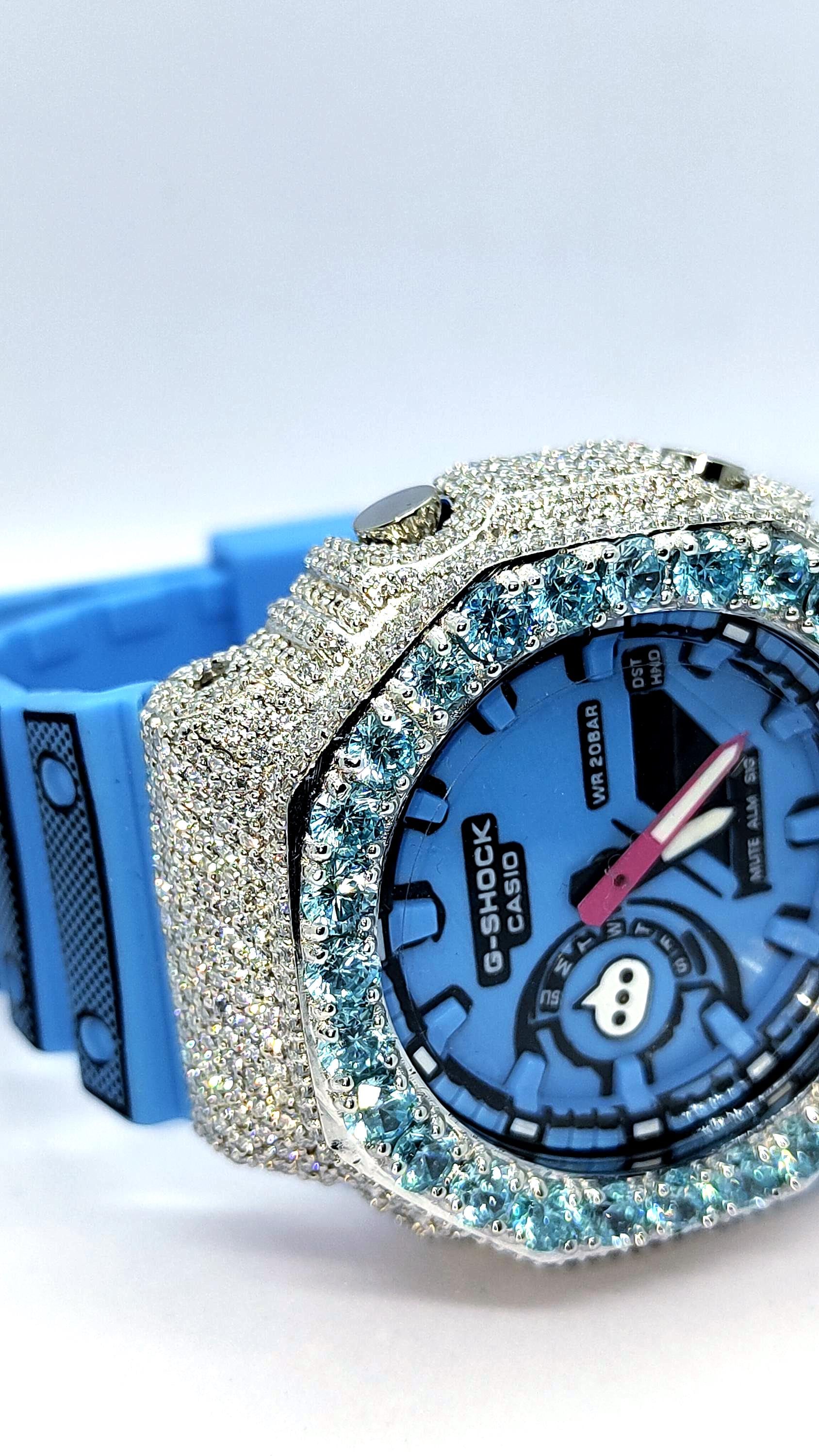 Iced Out Aqua Blue Moissanite Watch | Luxury Hip Hop Custom Diamond Style Timepiece