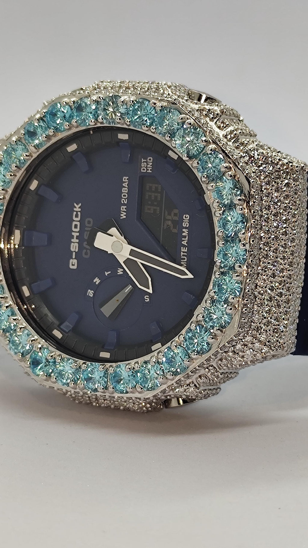 Iced Out Aqua Blue Moissanite Watch | Hip Hop Style Timepiece