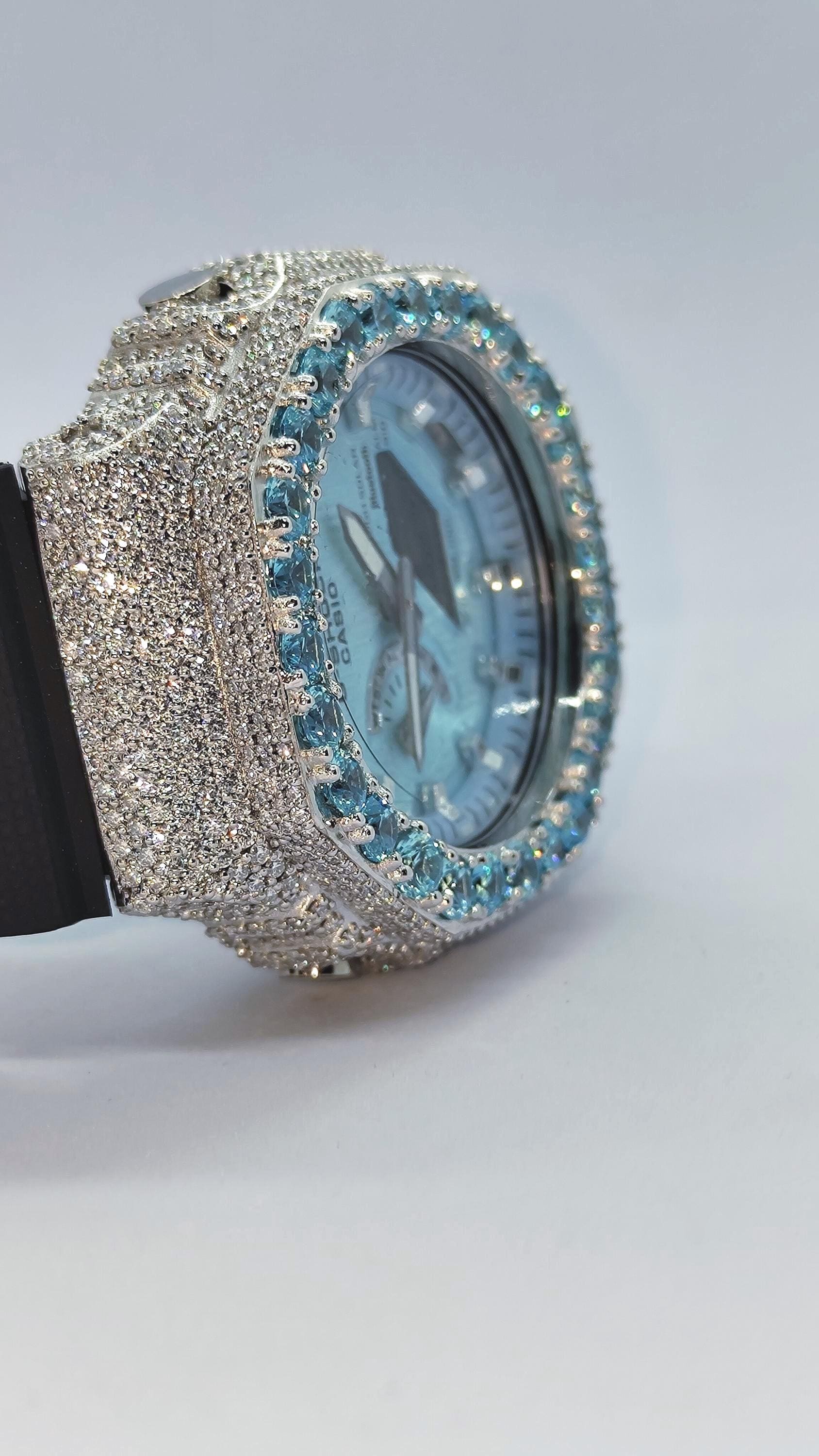 Iced Out Aqua Blue Moissanite Watch | Hip Hop Style Timepiece