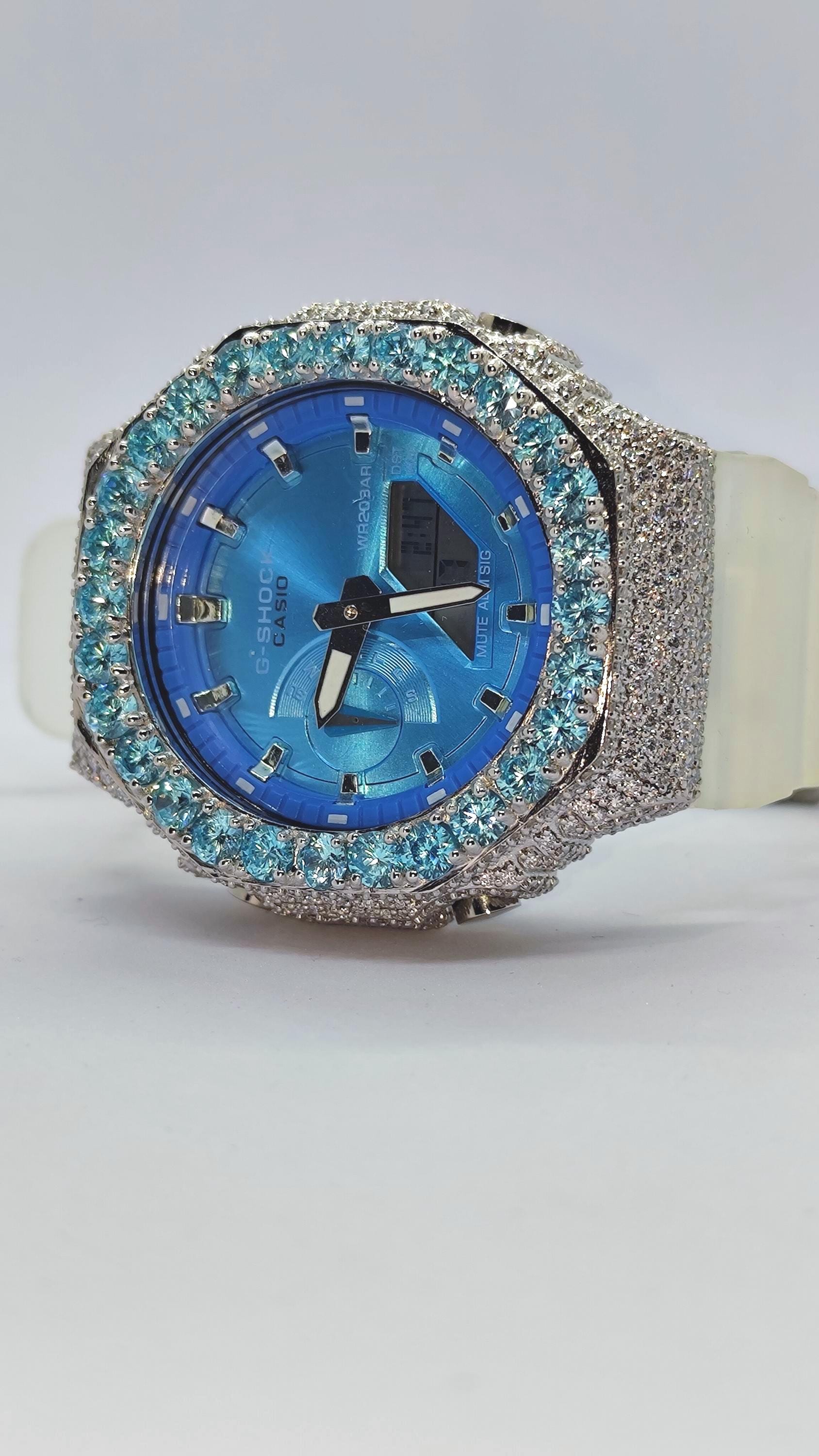 Iced Out Aqua Blue Moissanite Watch | Luxury Hip Hop Diamond Style Timepiece