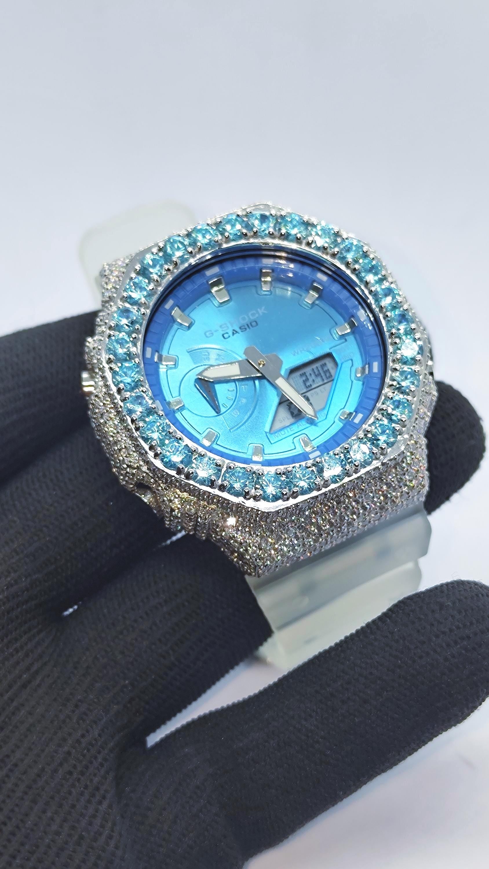 Iced Out Aqua Blue Moissanite Watch | Luxury Hip Hop Diamond Style Timepiece