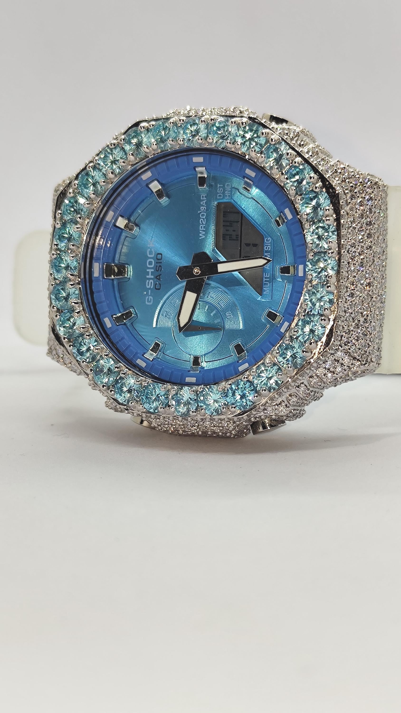 Iced Out Aqua Blue Moissanite Watch | Luxury Hip Hop Diamond Style Timepiece