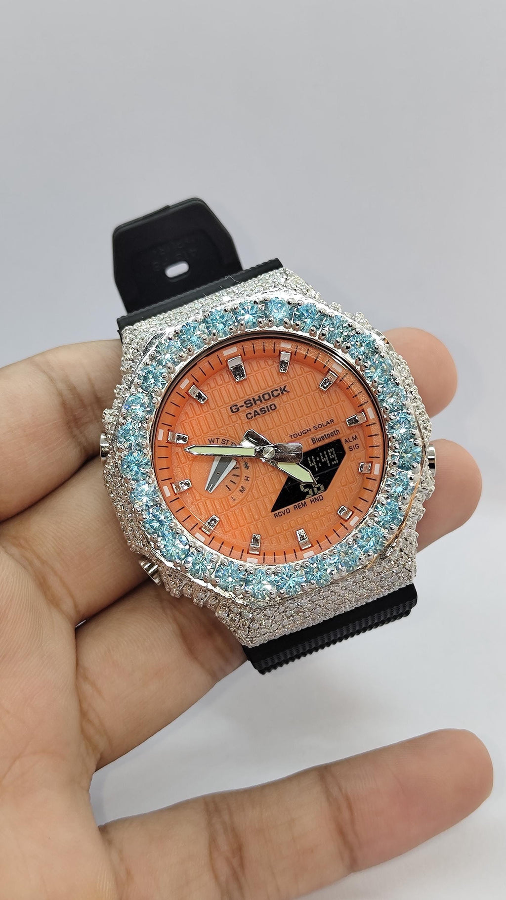Iced Out Aqua Blue Moissanite Watch | Luxury Hip Hop Timepiece