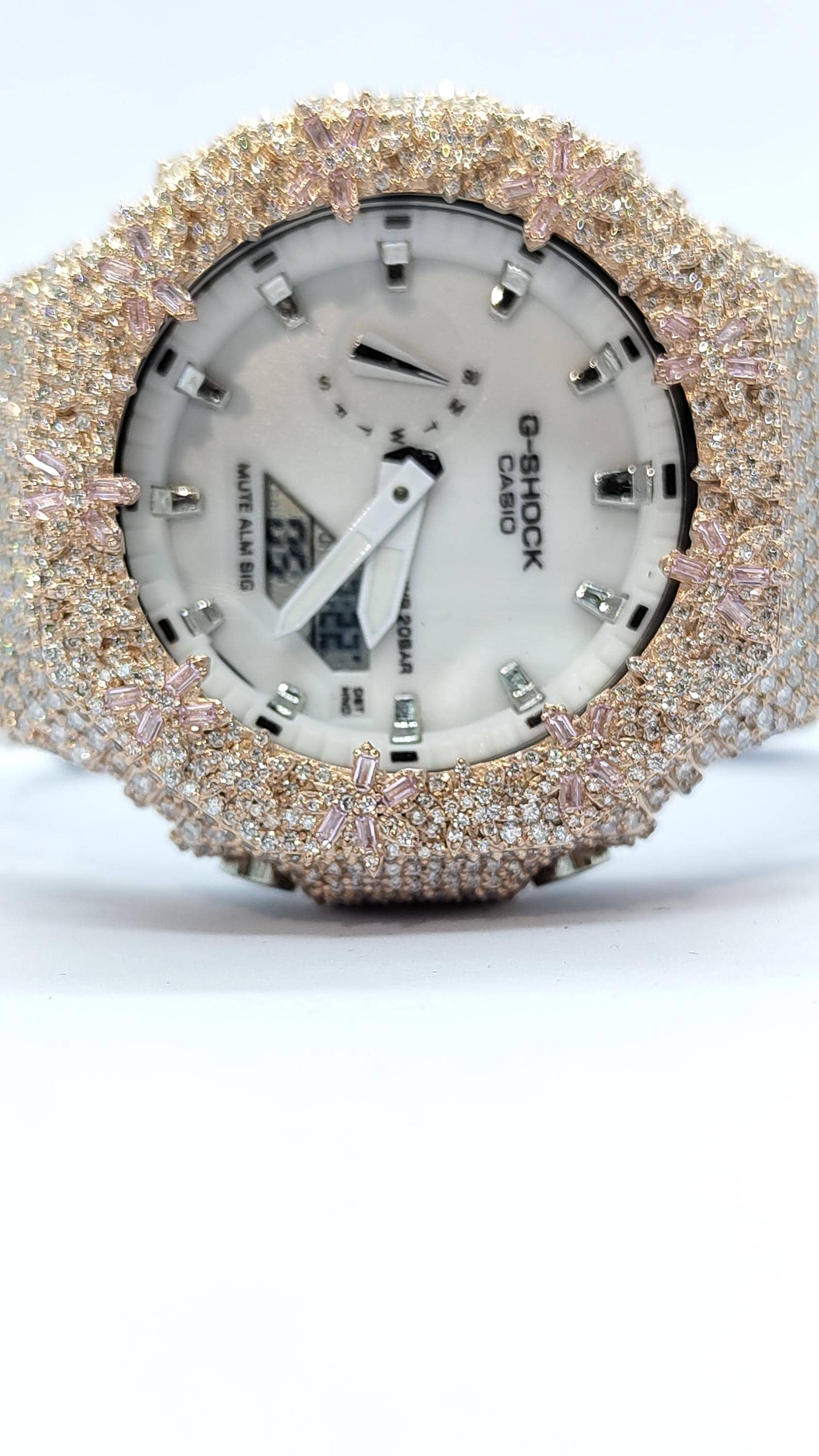 Iced Out Moissanite Custom Watch  – Floral Baguette Bezel – Rose Gold Finish