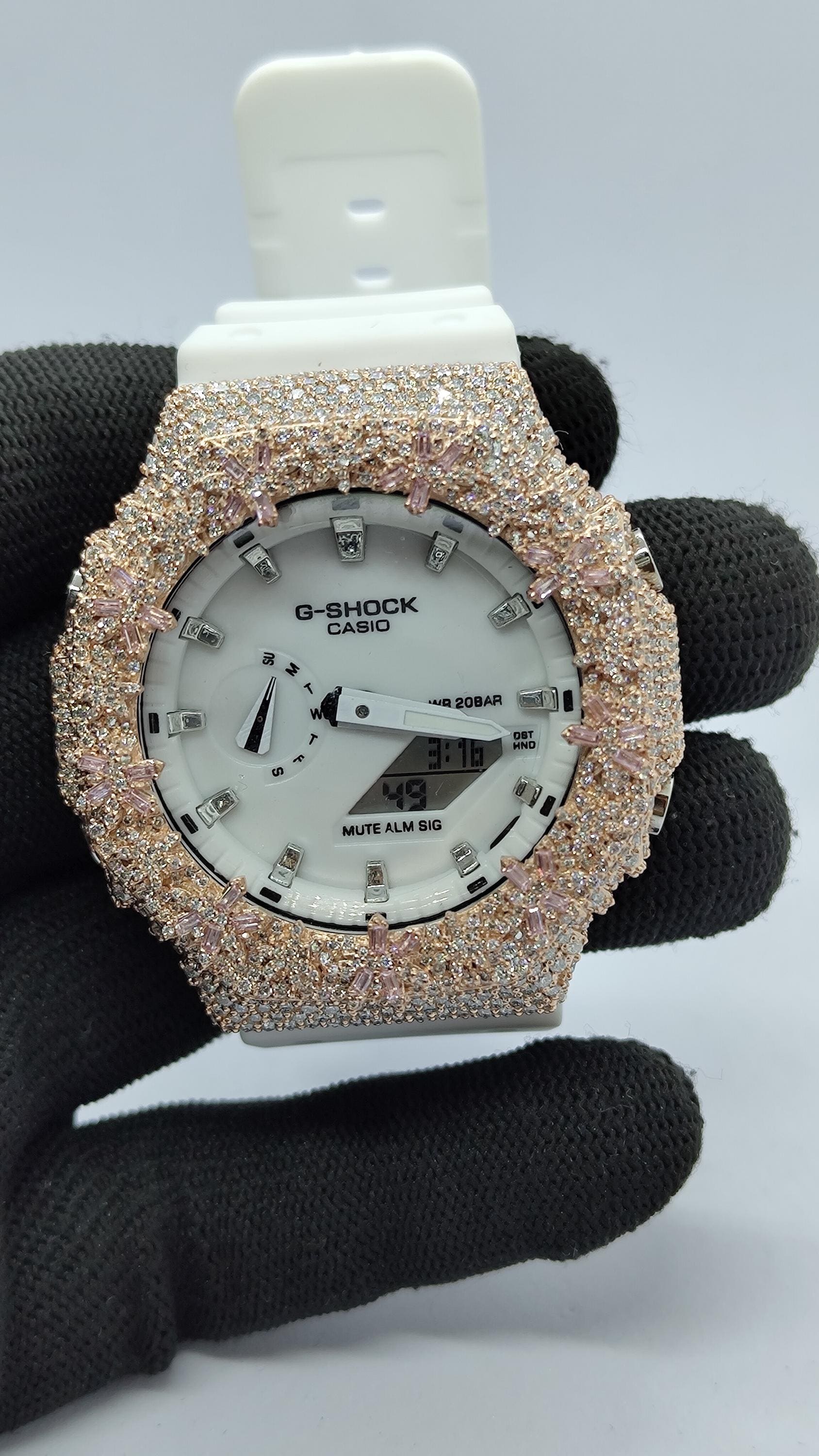 Iced Out Moissanite Custom Watch  – Floral Baguette Bezel – Rose Gold Finish