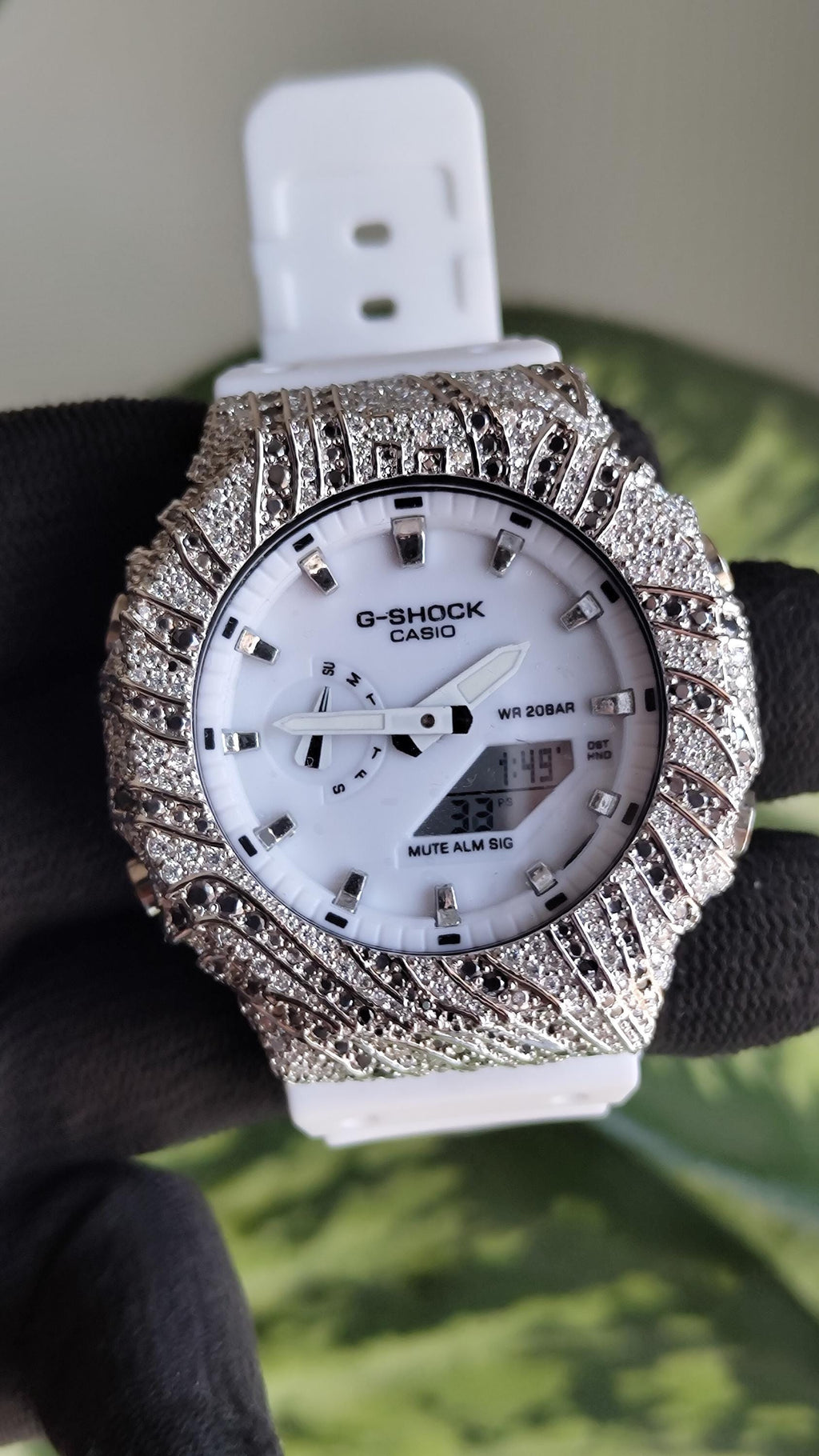 Iced Out White Watch | Custom Moissanite Diamond Bezel, Hip Hop Streetwear Style