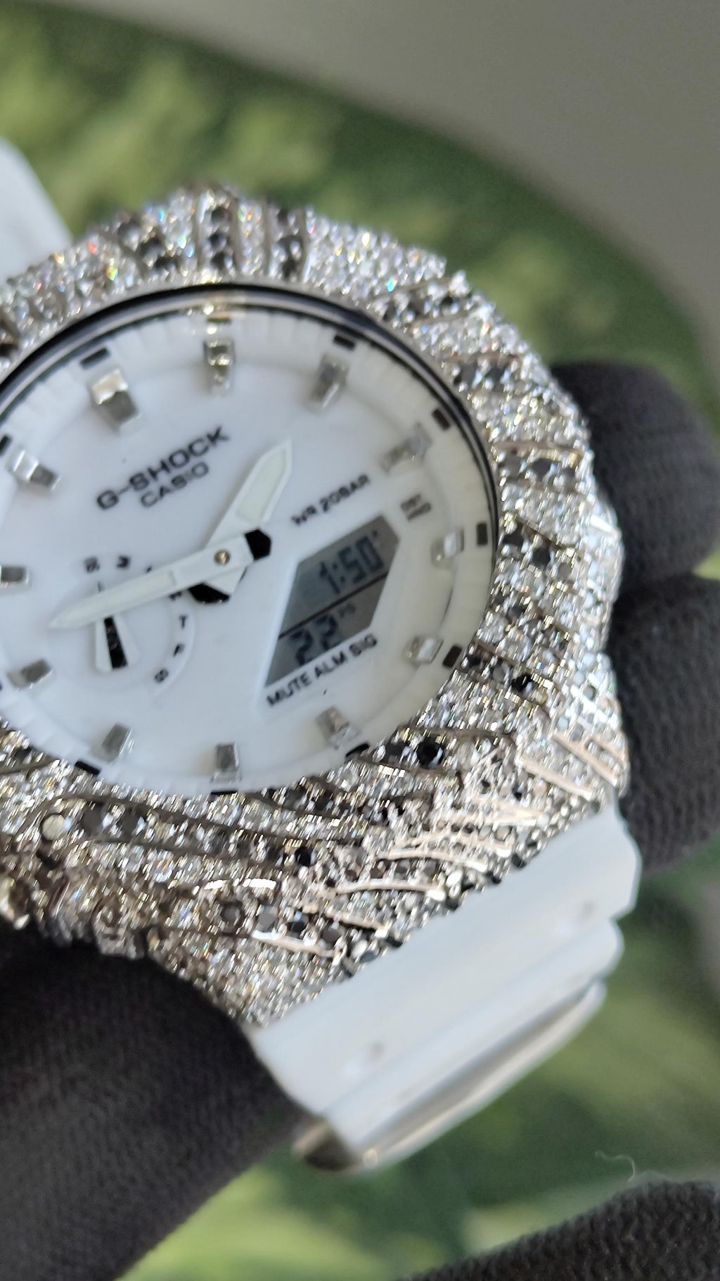Iced Out White Watch | Custom Moissanite Diamond Bezel, Hip Hop Streetwear Style