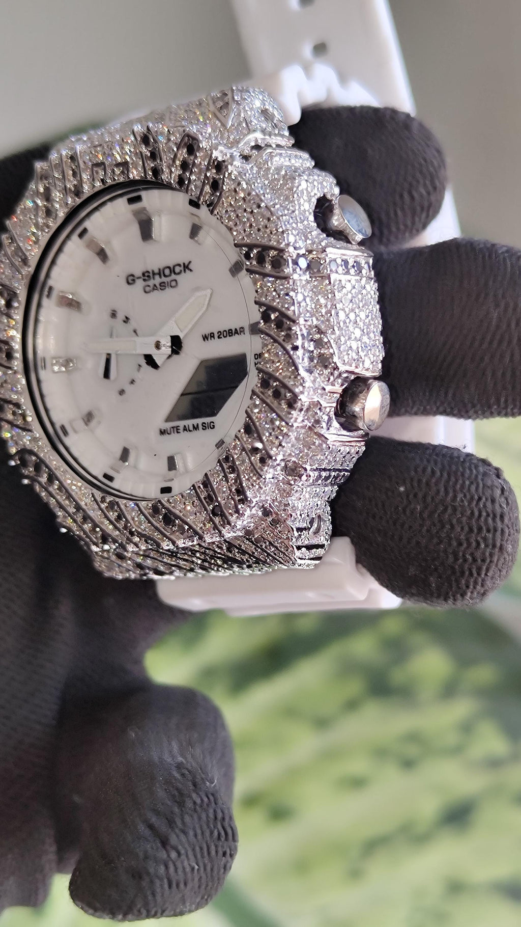 Iced Out White Watch | Custom Moissanite Diamond Bezel, Hip Hop Streetwear Style