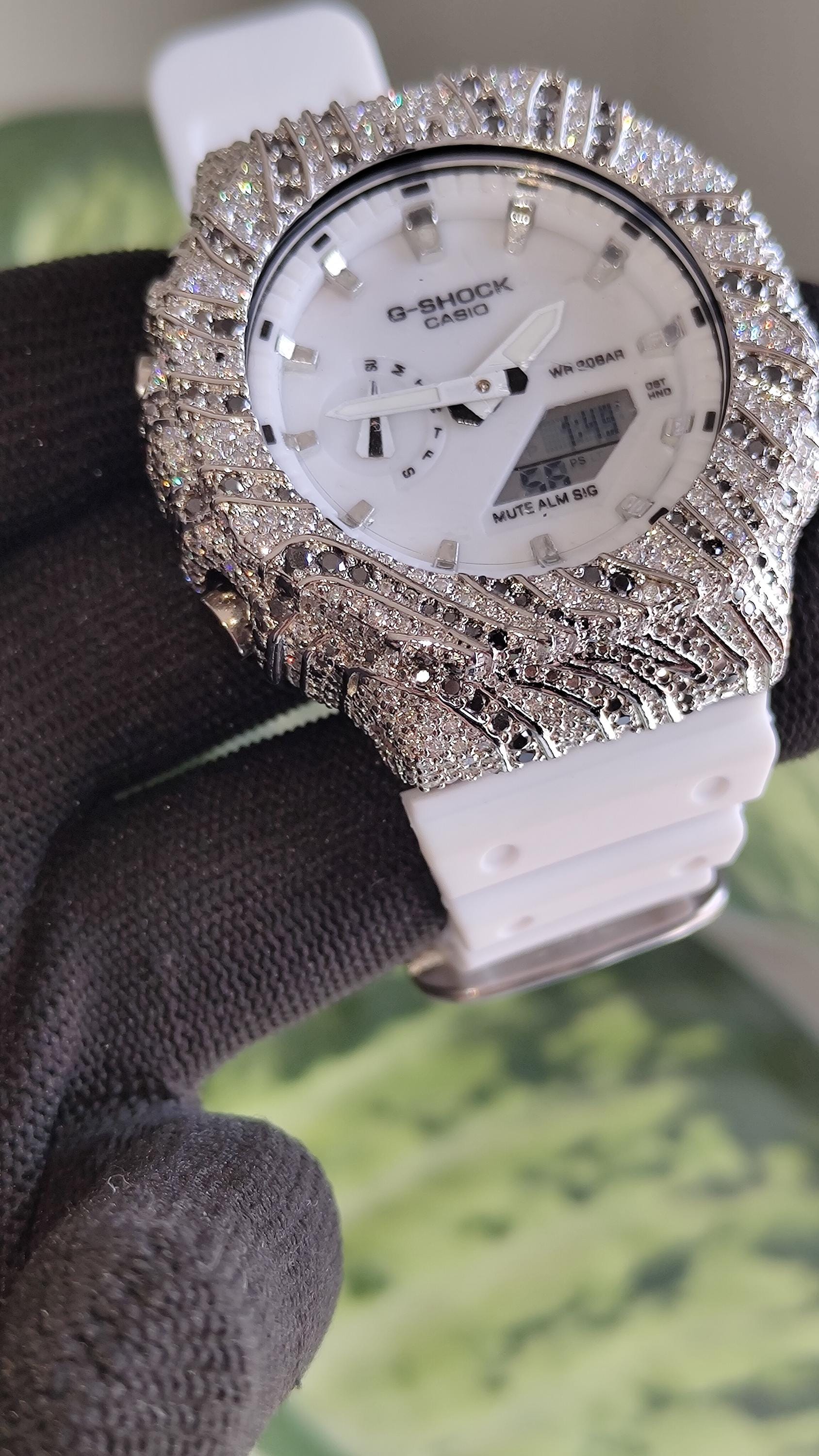 Iced Out White Watch | Custom Moissanite Diamond Bezel, Hip Hop Streetwear Style
