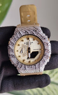 Iced Out White Watch | Custom Moissanite Diamond Bezel, Hip Hop Streetwear Accessory