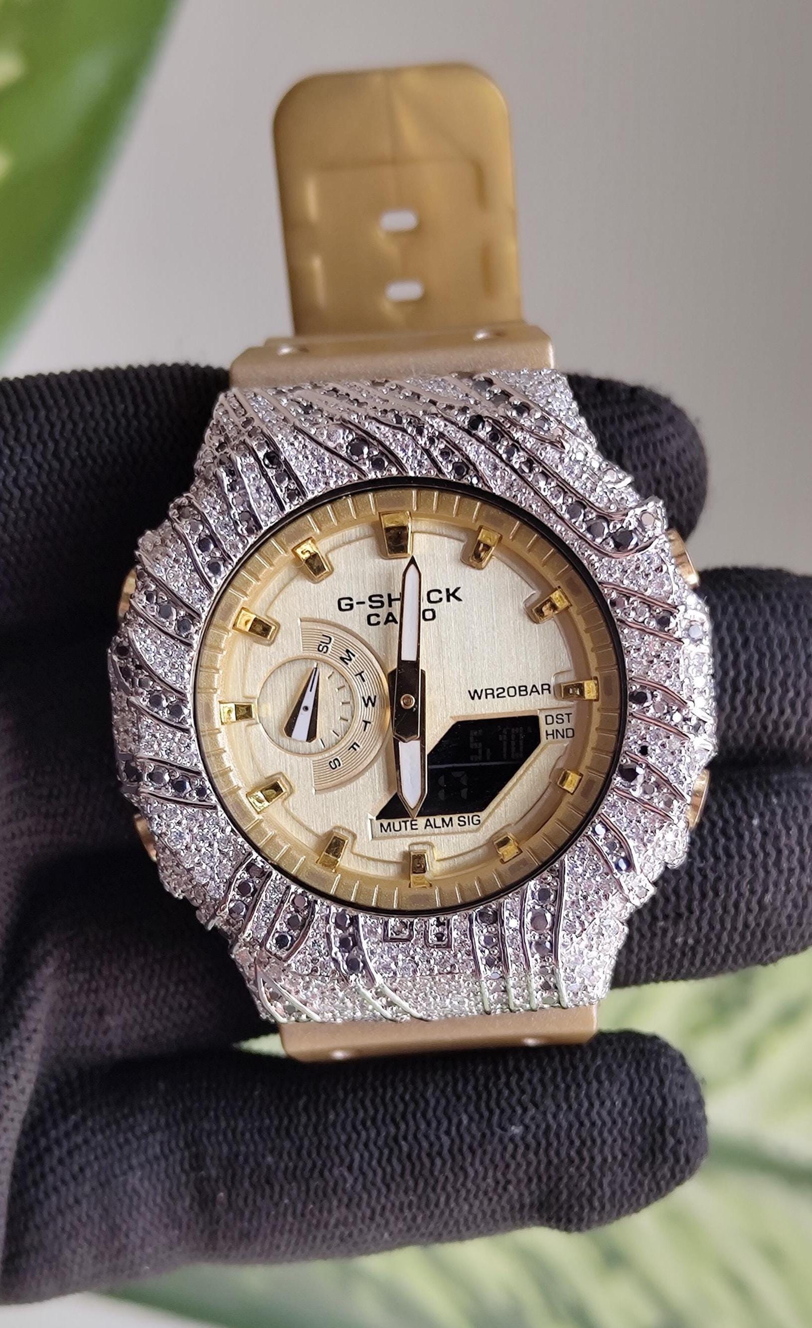 Iced Out White Watch | Custom Moissanite Diamond Bezel, Hip Hop Streetwear Accessory