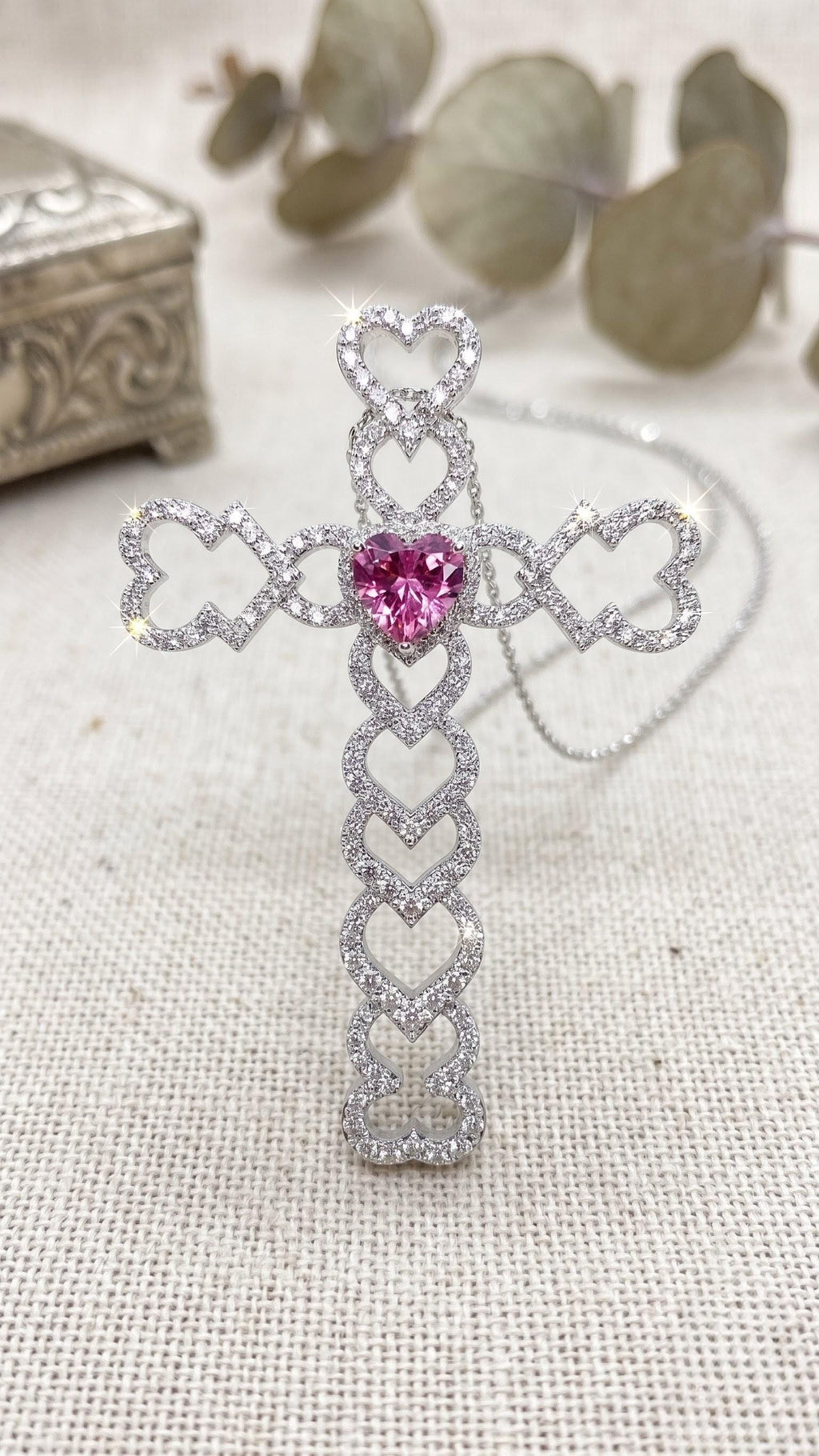 Pink Heart Cross Pendant | VVS1 Moissanite Charm | Luxury Hip Hop Jewelry