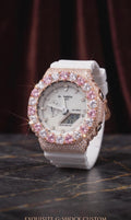 Moissanite Watch – Pink & White Heart - Iced Out Rose Gold Finish –Gift for her