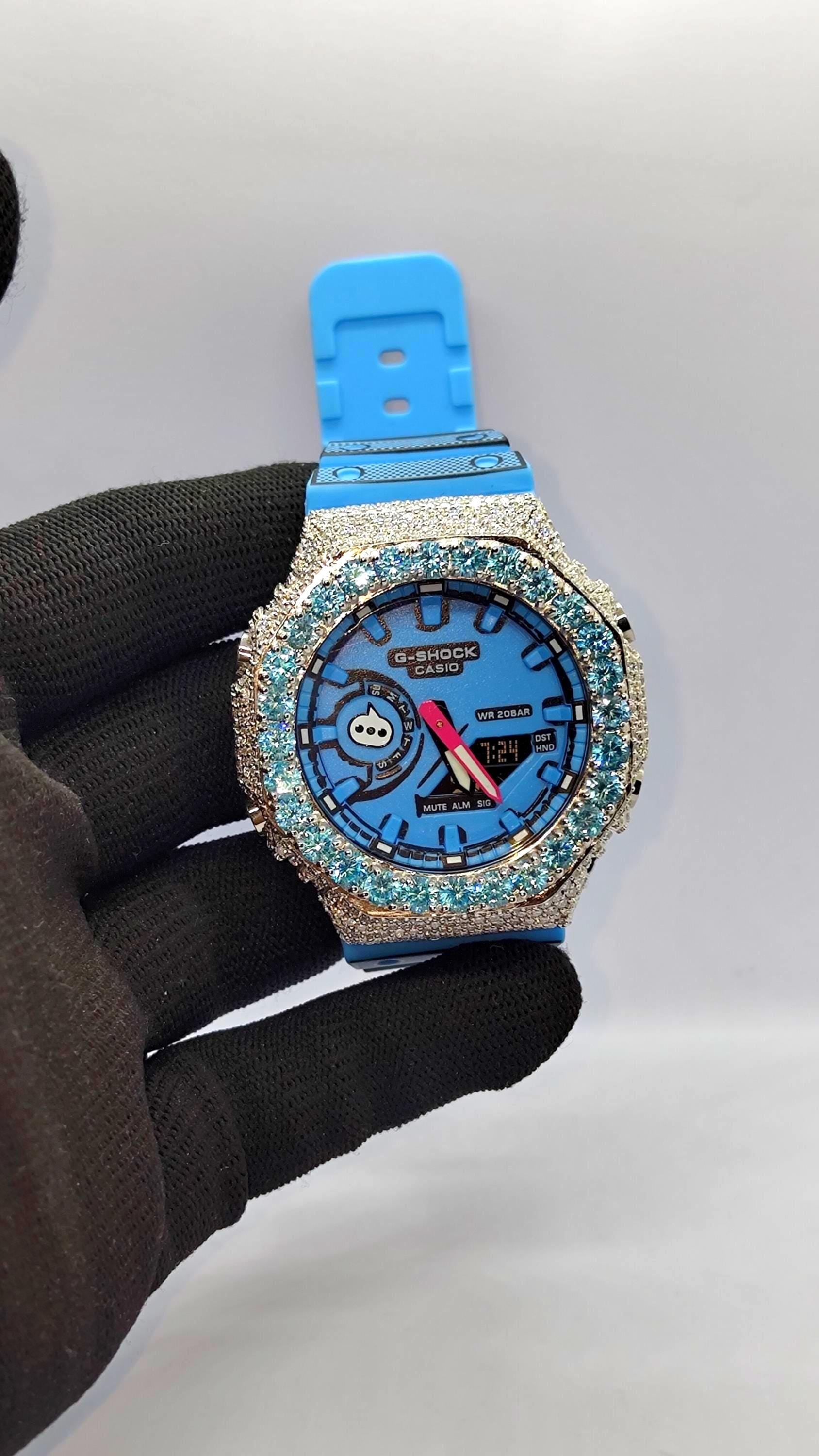 Iced Out Aqua Blue Moissanite Watch | Luxury Hip Hop Custom Diamond Style Timepiece
