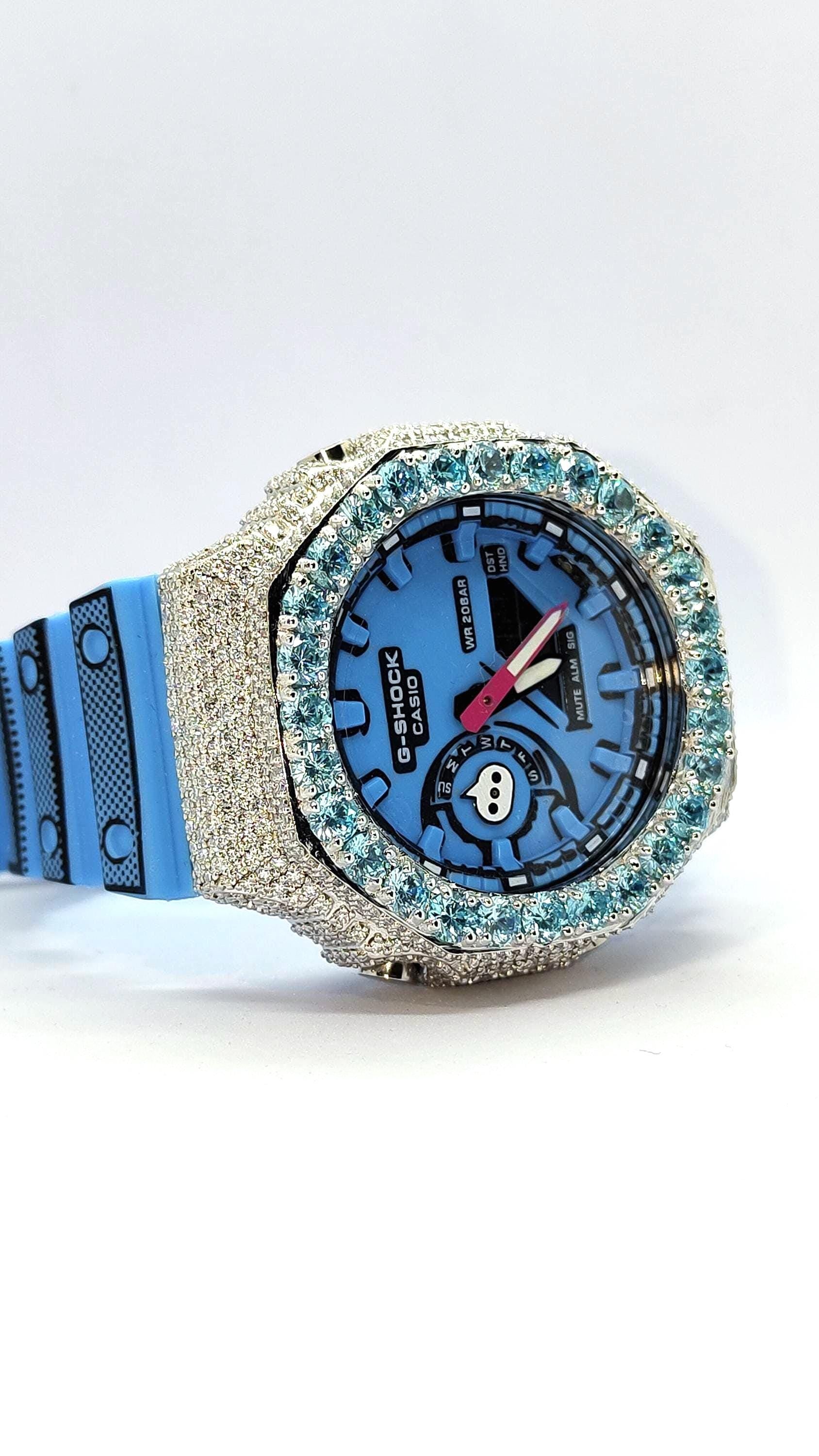Iced Out Aqua Blue Moissanite Watch | Luxury Hip Hop Custom Diamond Style Timepiece