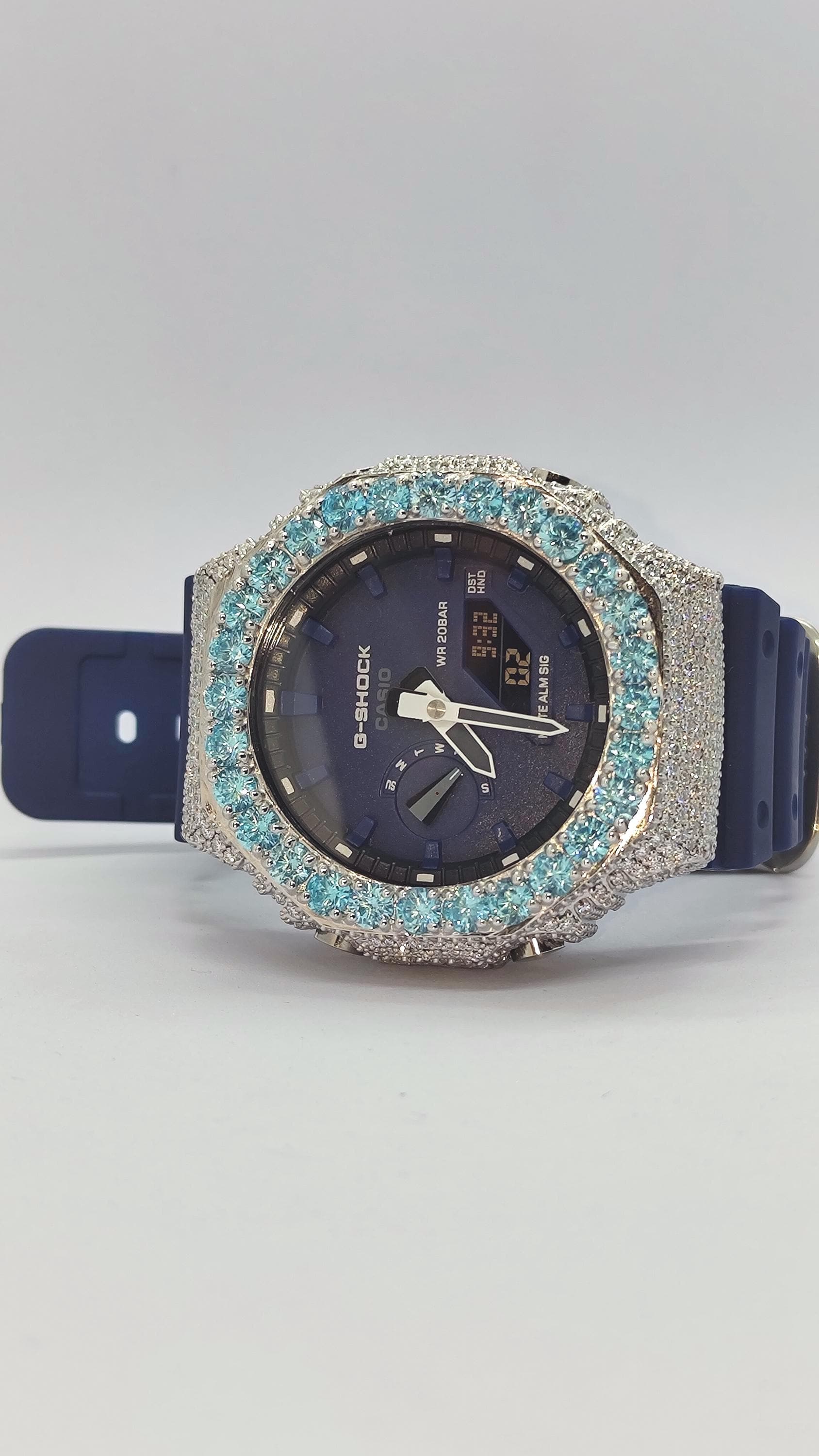 Iced Out Aqua Blue Moissanite Watch | Hip Hop Style Timepiece