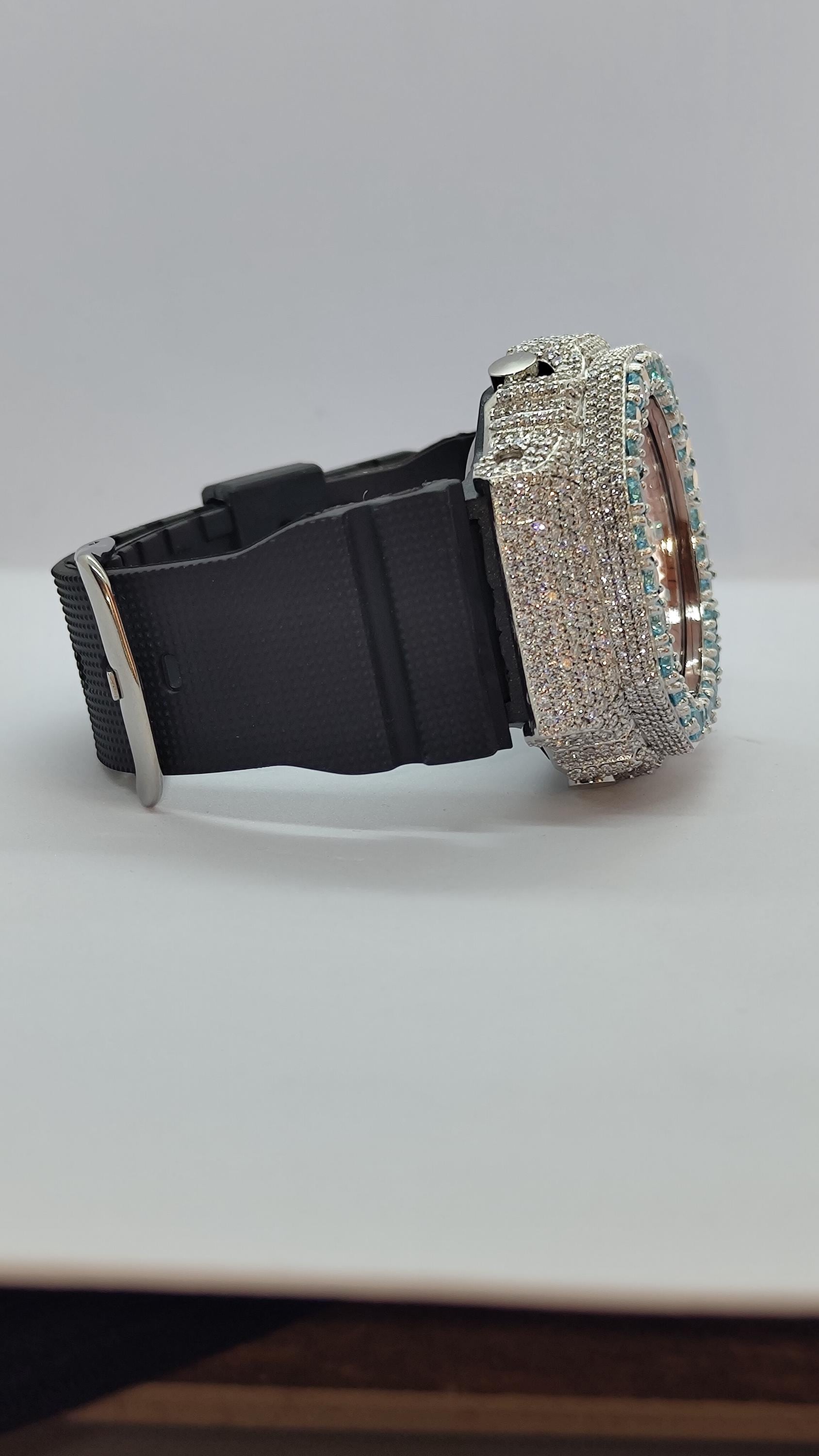 Iced Out Aqua Blue Moissanite Watch | Luxury Hip Hop Timepiece