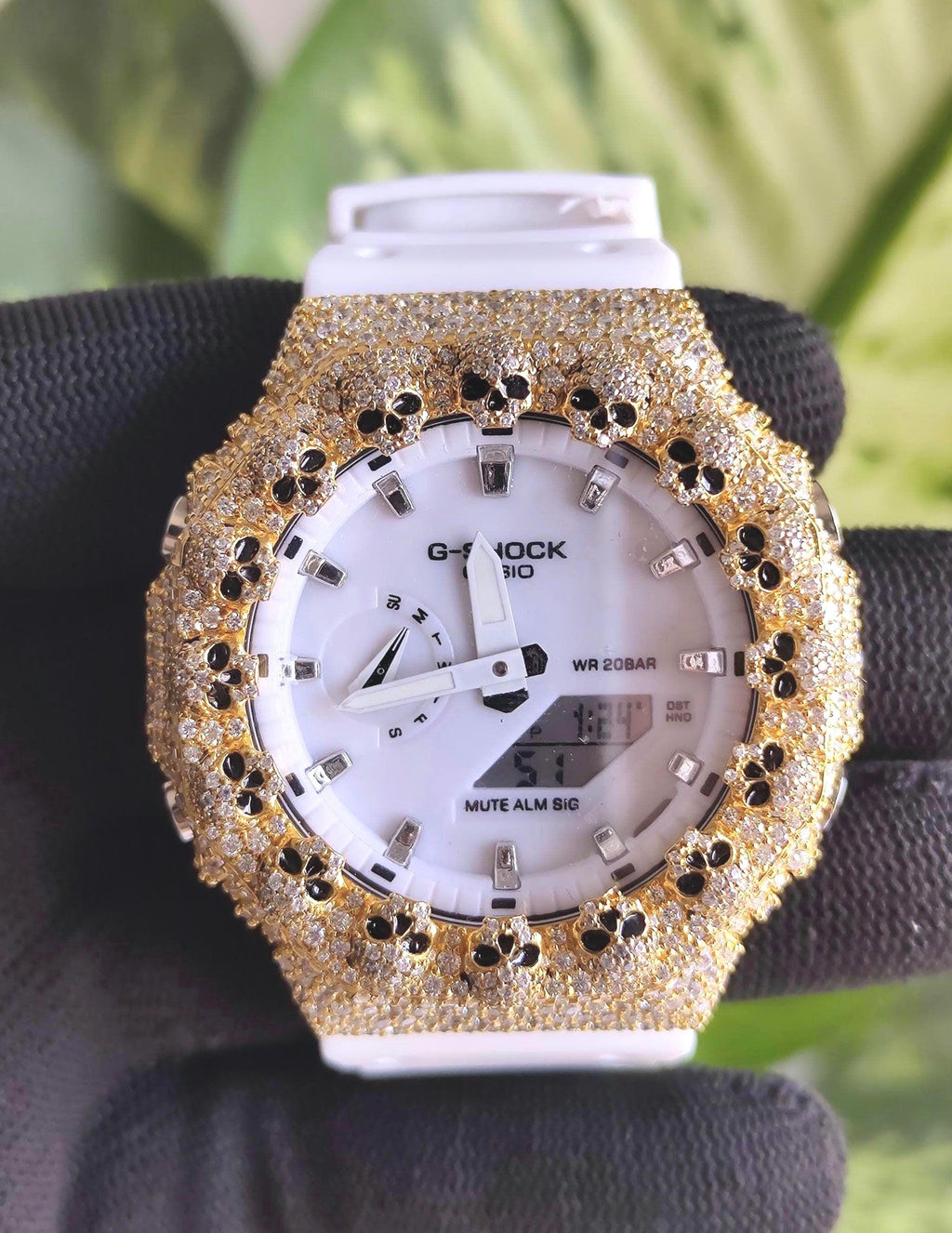 Custom Iced Out Moissanite Watch  – Gold Finish – Skull bazel