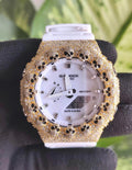 Custom Iced Out Moissanite Watch  – Gold Finish – Skull bazel