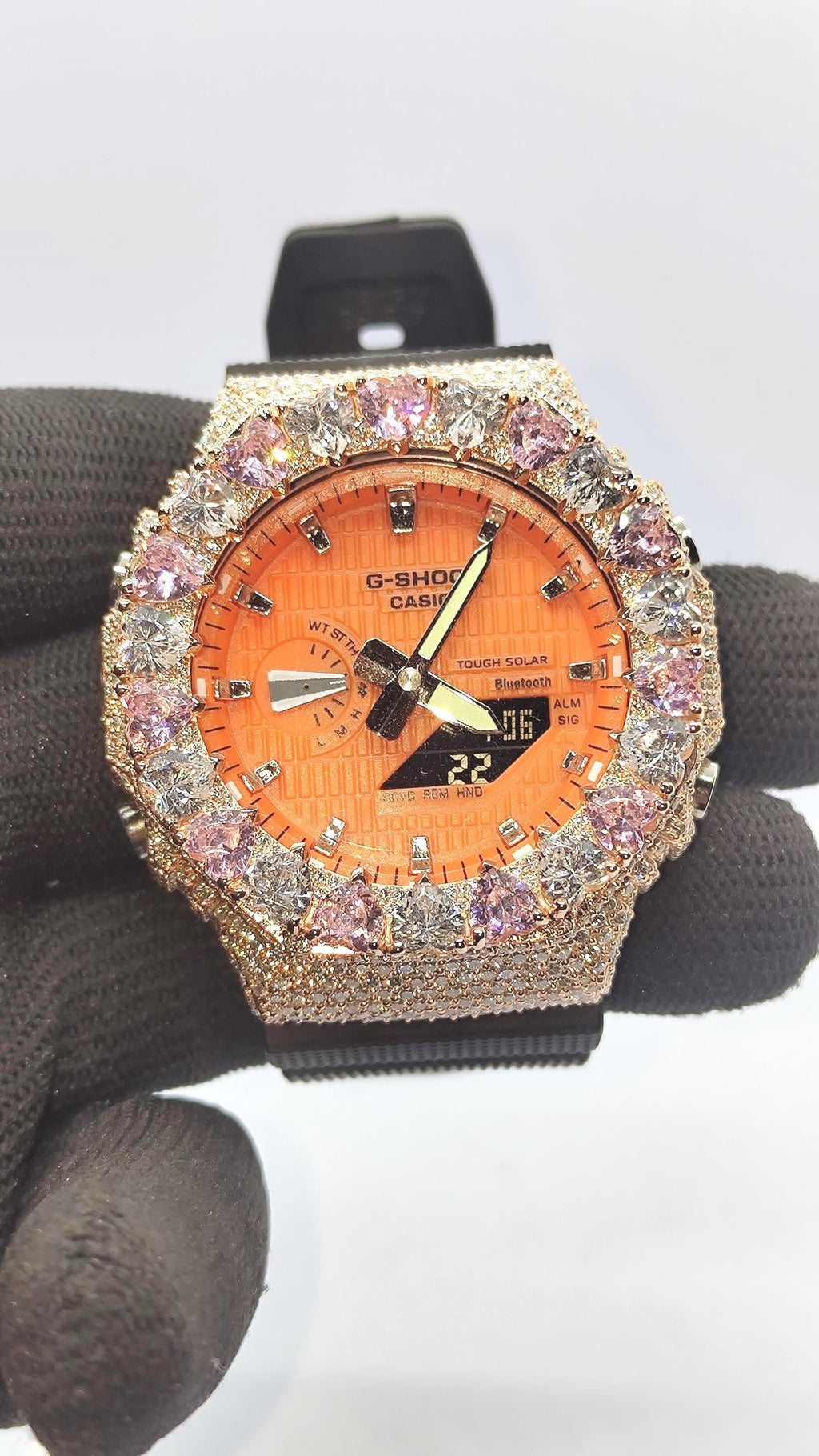 Moissanite Watch – Pink & White Heart - Iced Out Rose Gold Finish – valentine gift