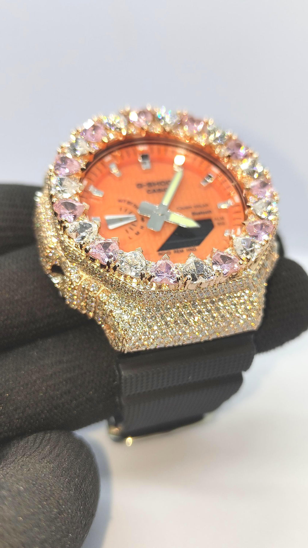 Moissanite Watch – Pink & White Heart - Iced Out Rose Gold Finish – valentine gift