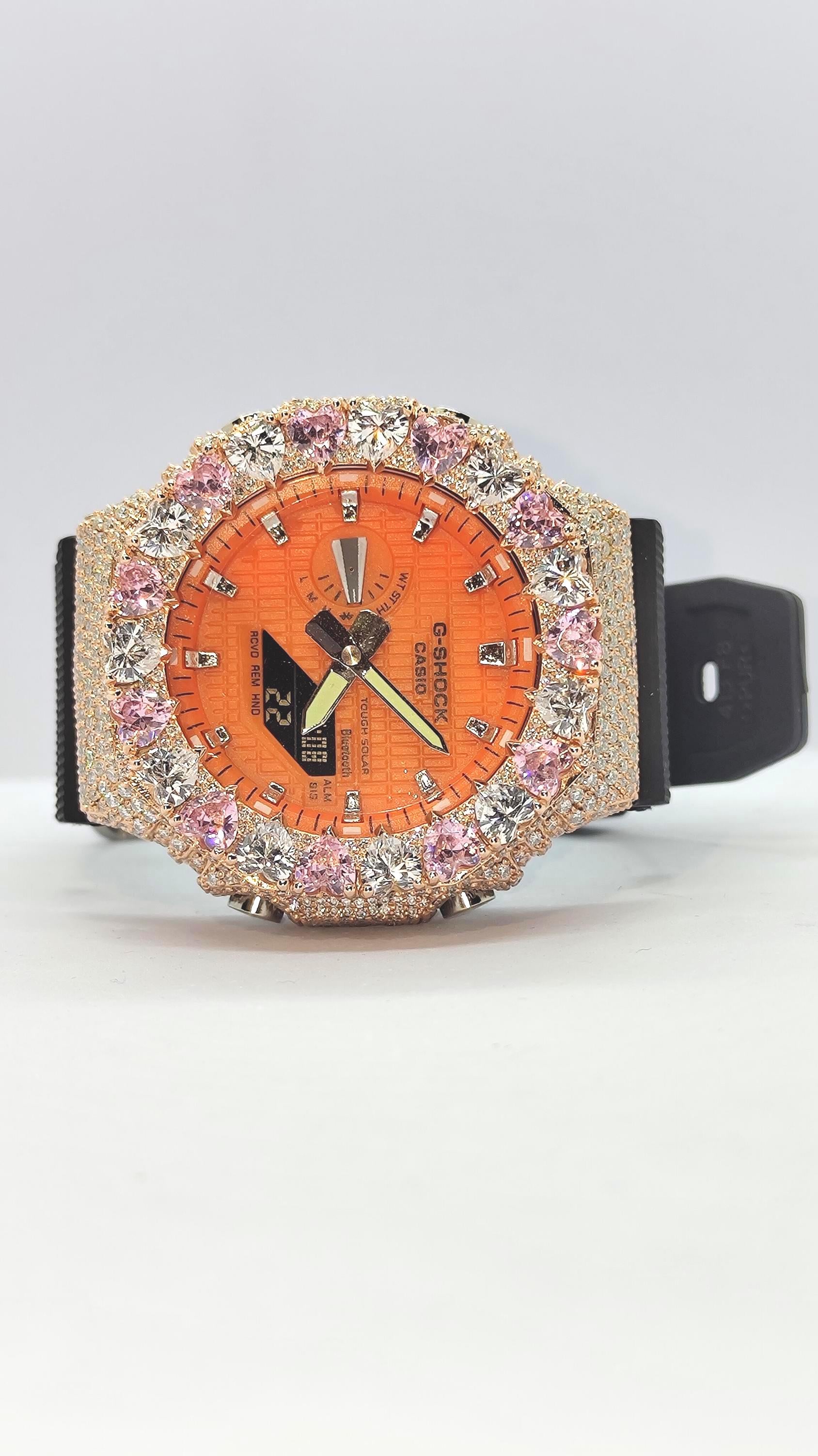 Moissanite Watch – Pink & White Heart - Iced Out Rose Gold Finish – valentine gift