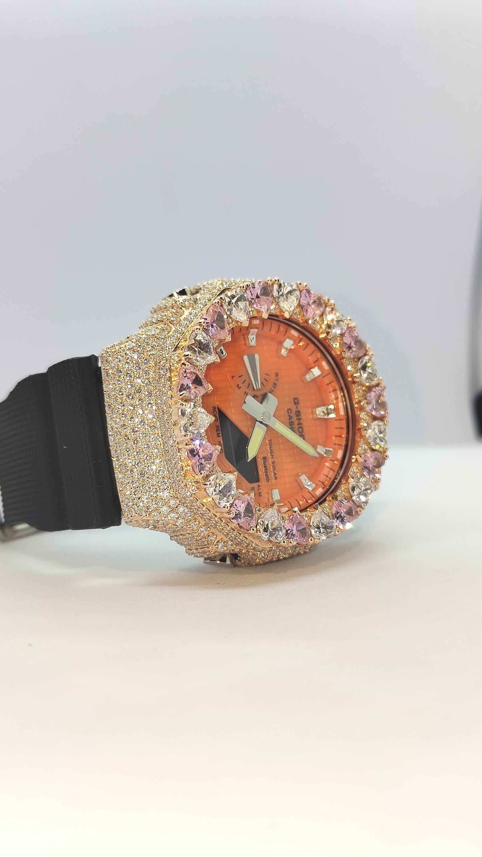 Moissanite Watch – Pink & White Heart - Iced Out Rose Gold Finish – valentine gift