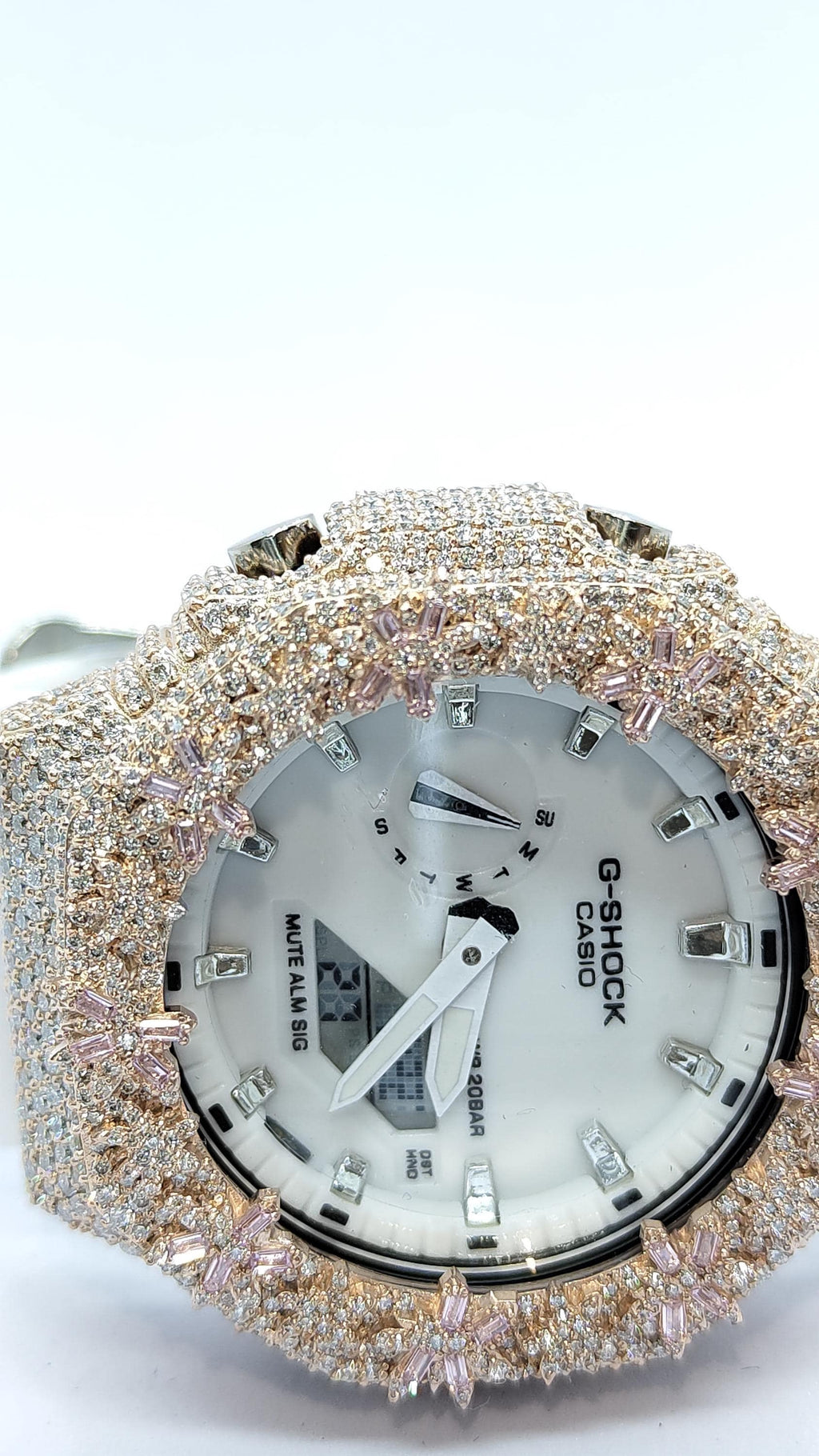 Iced Out Moissanite Custom Watch  – Floral Baguette Bezel – Rose Gold Finish