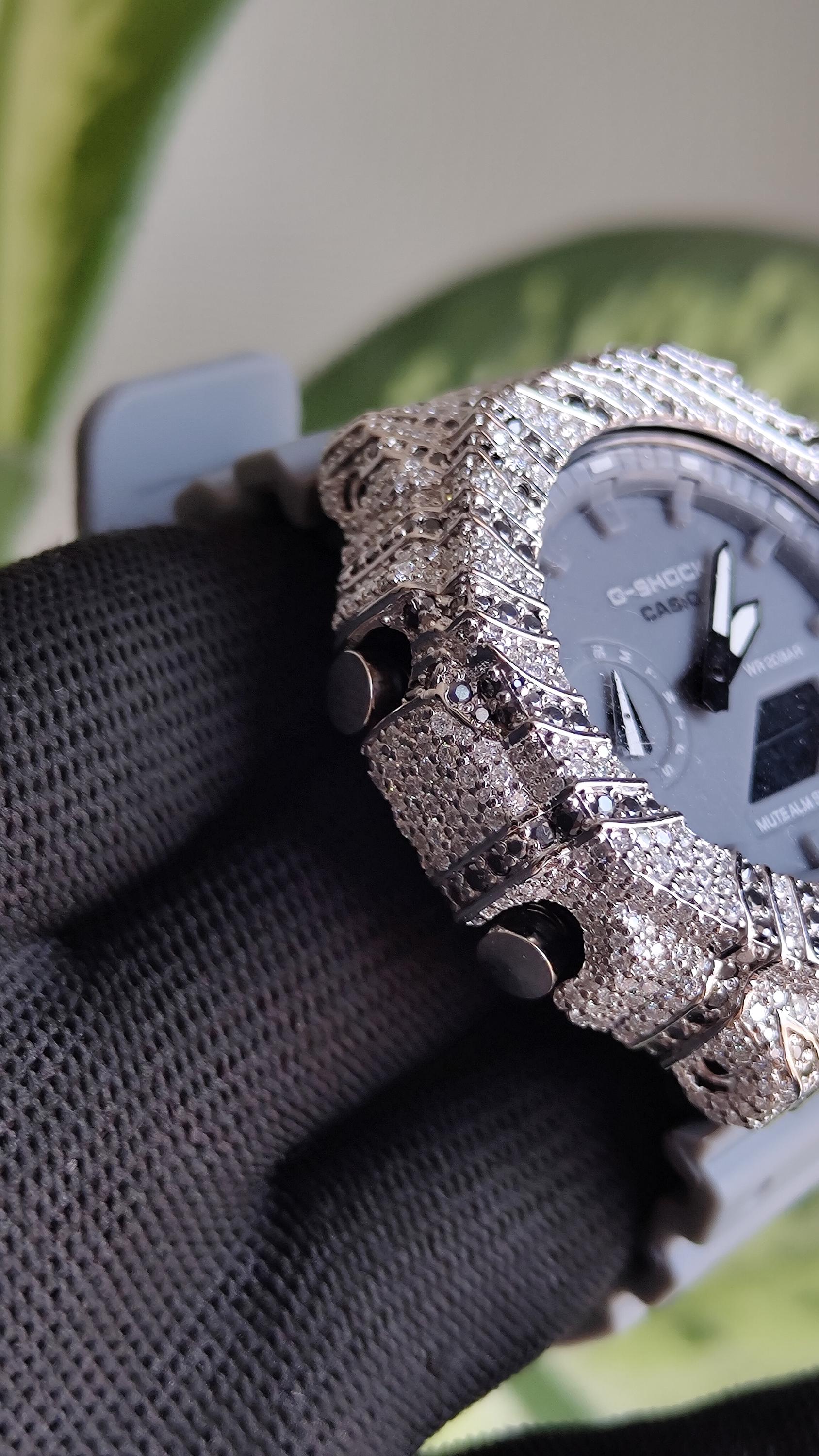 Iced Out Moissanite Watch | White & Black Hip Hop Streetwear Timepiece