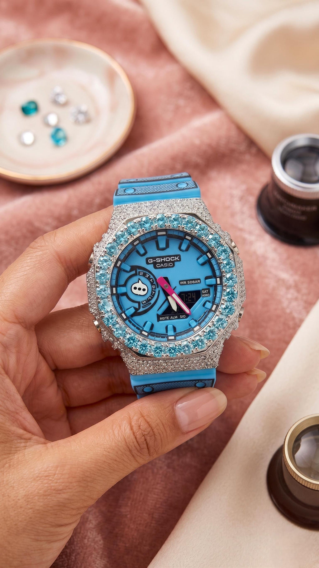 Iced Out Aqua Blue Moissanite Watch | Luxury Hip Hop Custom Diamond Style Timepiece