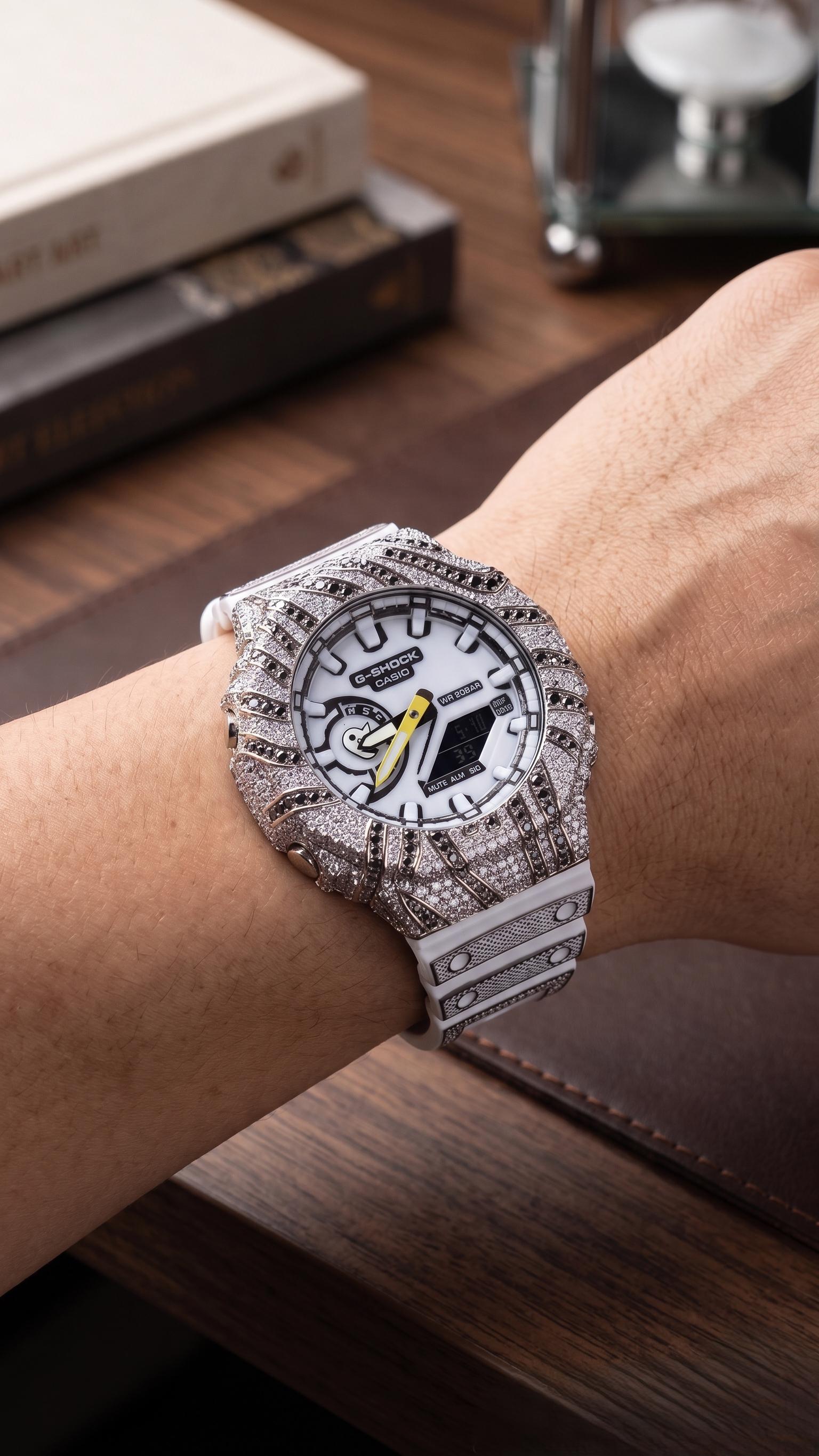 Iced Out Moissanite Watch | White Black Custom Hip Hop Streetwear timepiece