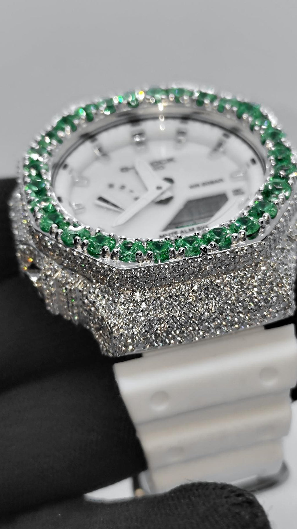 Iced Out green stone Moissanite Watch | Hip Hop Style Timepiece