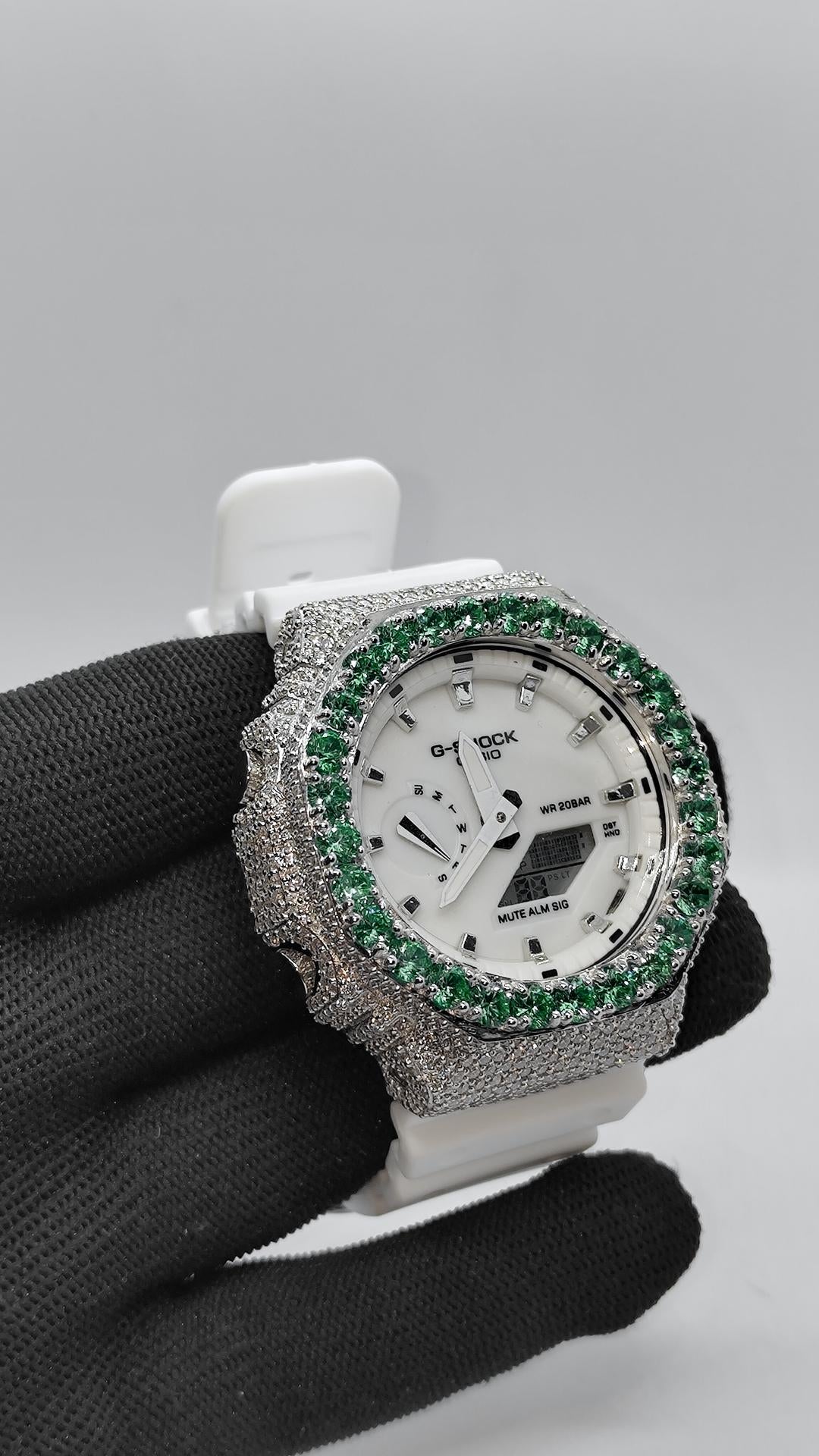 Iced Out green stone Moissanite Watch | Hip Hop Style Timepiece