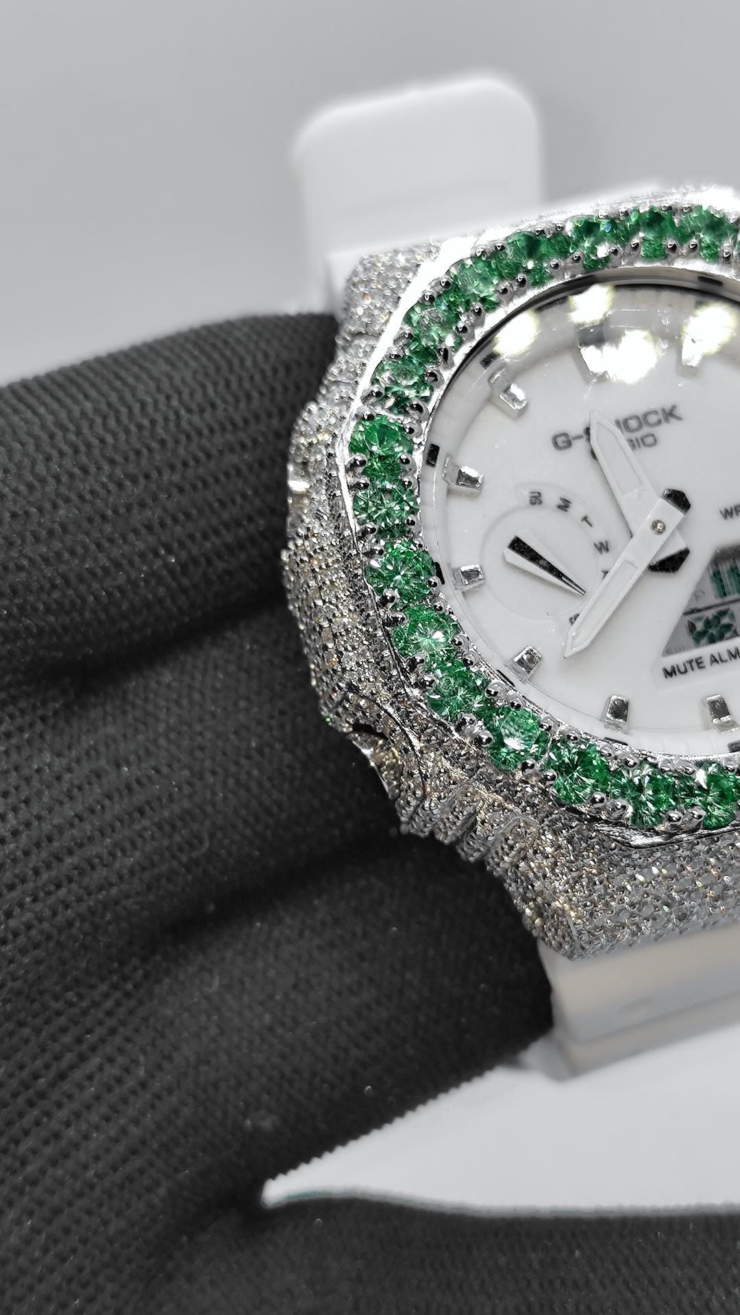 Iced Out green stone Moissanite Watch | Hip Hop Style Timepiece