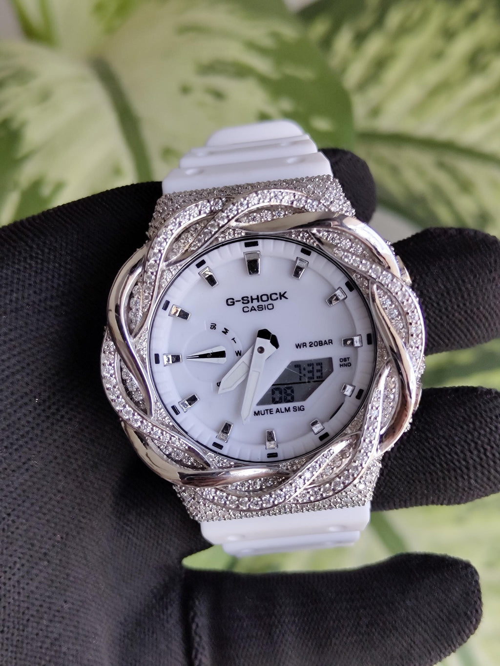 White Moissanite Iced Out Watch | Twisted Fluid Bezel design |  Moissanite Watch Gift