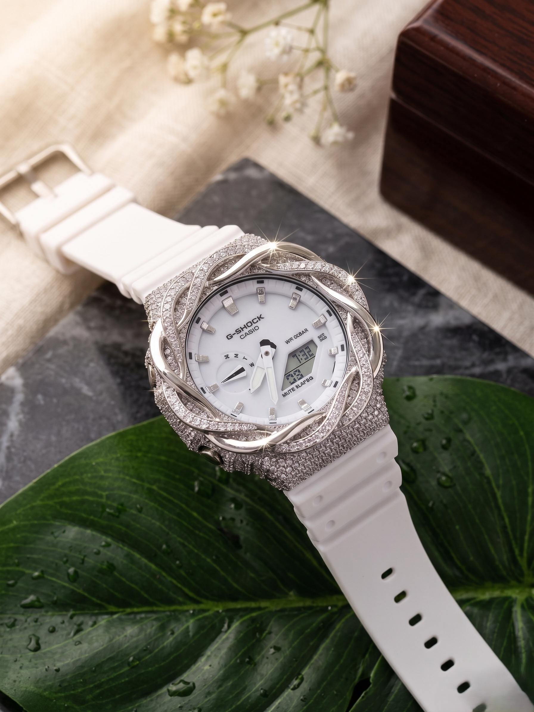 White Moissanite Iced Out Watch | Twisted Fluid Bezel design |  Moissanite Watch Gift