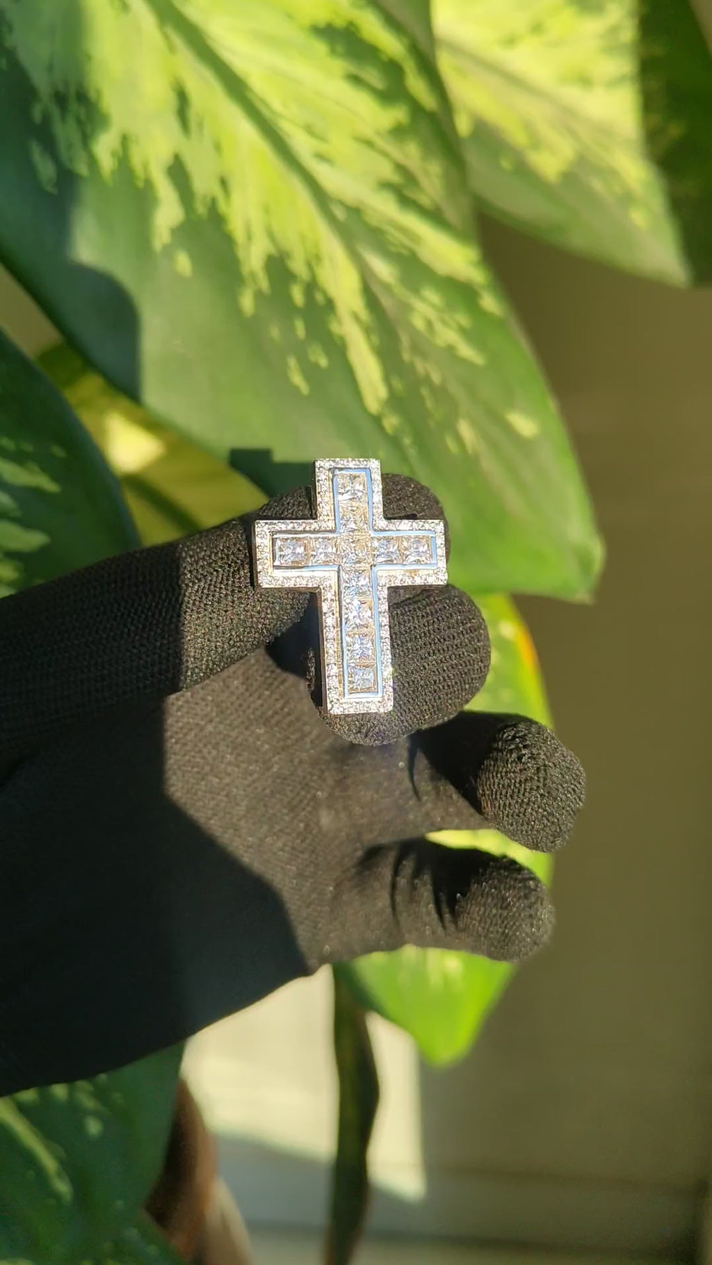 925 Sterling Silver Cross Pendant with Princess cut Moissanite