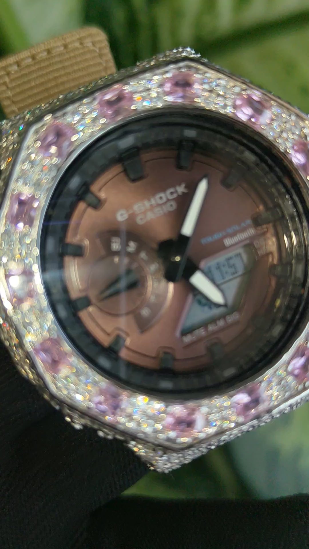Custom Iced Out Watch: VVS Moissanite, pink Dial by Silvoura